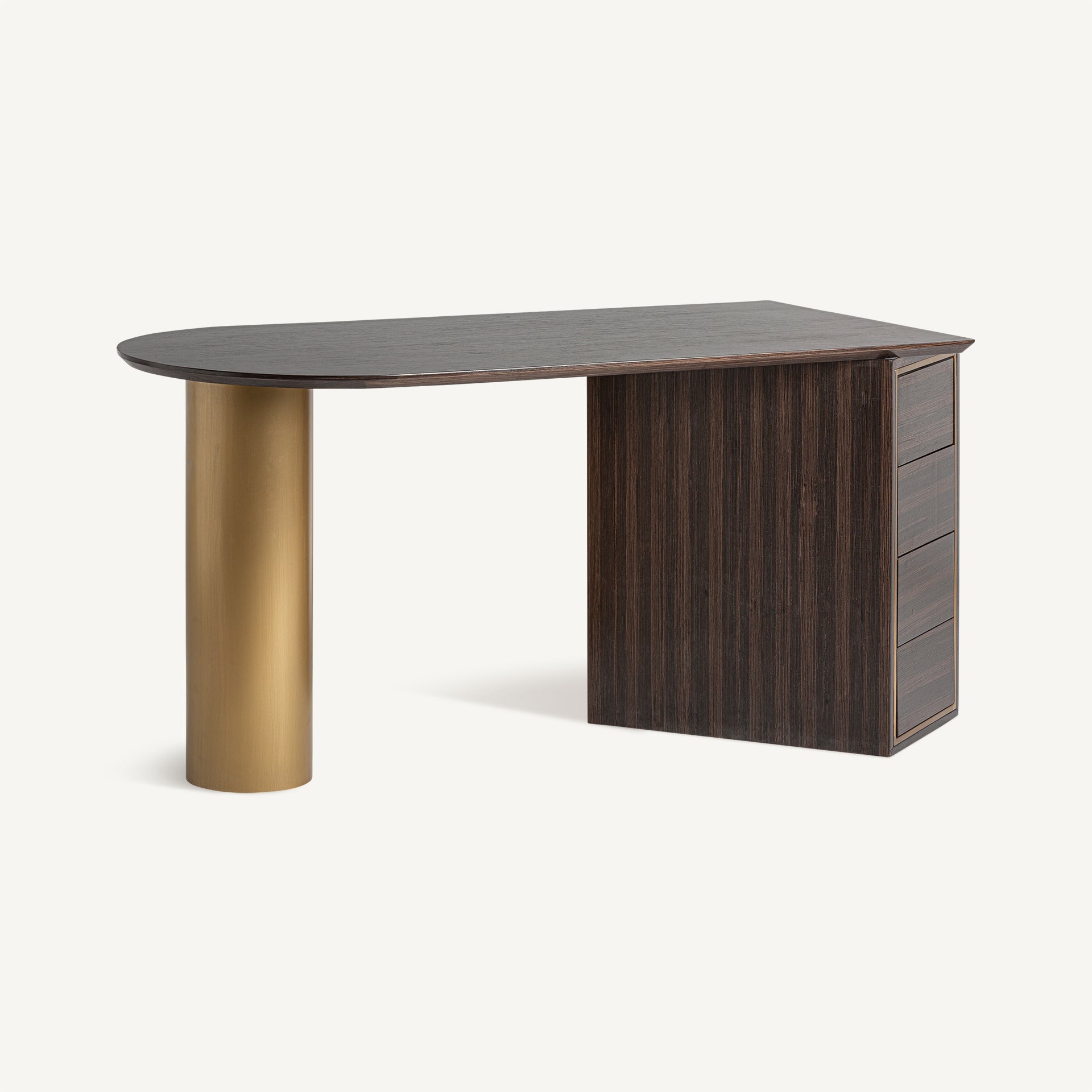 CHEB desk in pine wood with a gold base