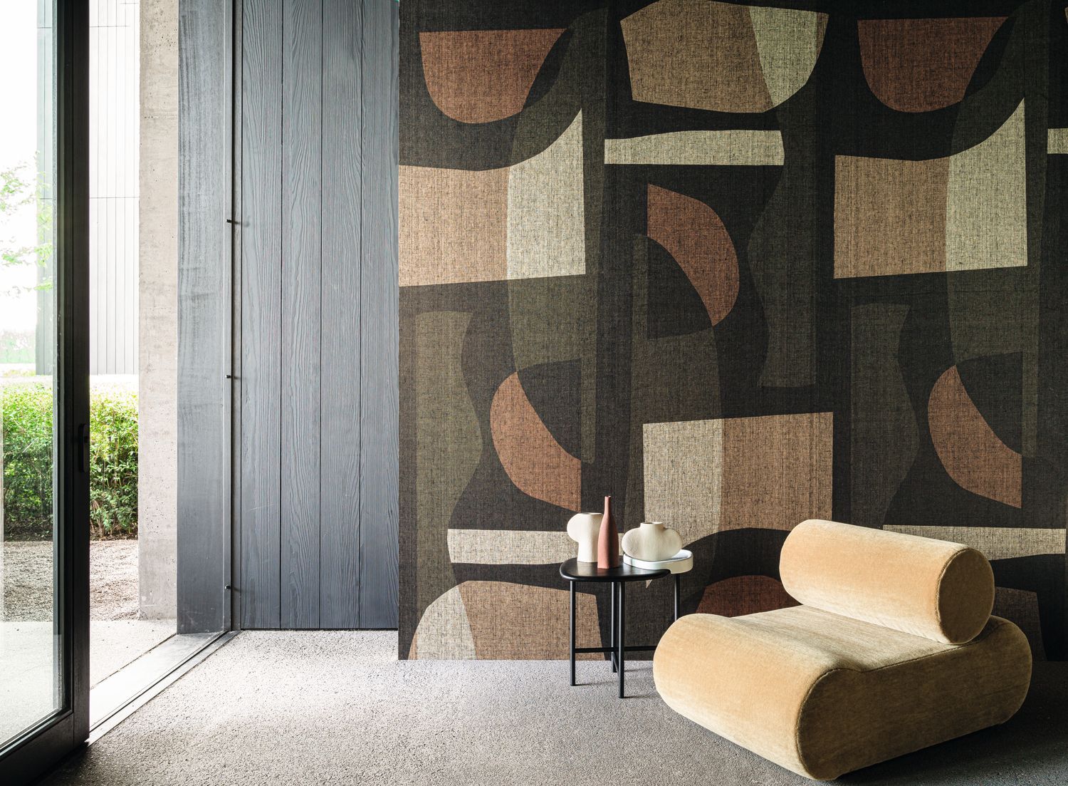 Textilná nástenná dekorácia s geometrickým vzorom CONCORDANCE čierna s khaki