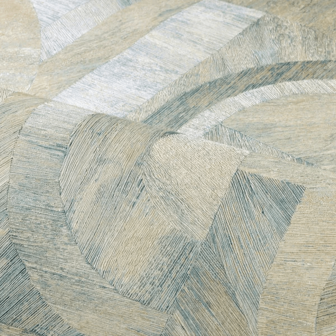 Tapeta so štruktúrou napodobňujúcou drevo geometrická s mozaikovým vzorom INTARSIA - OPALINE ľadová modrá