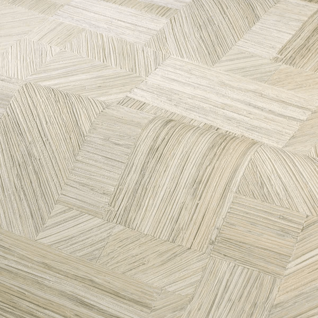 Štrukturálna geometrická tapeta napodobňujúca slamenný patchwork IMBRICATION - GALET šedobéžový