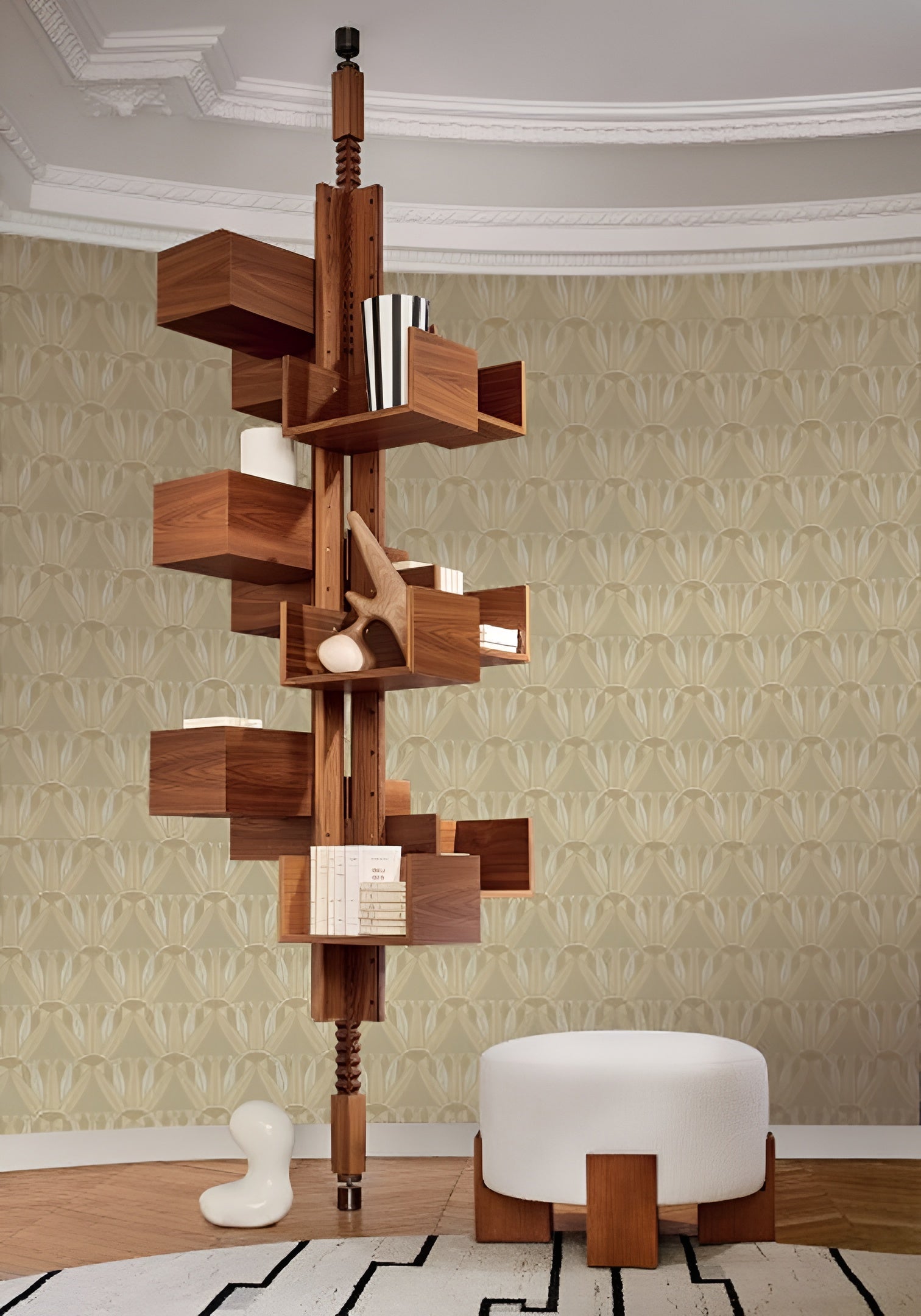 Tapeta s rastlinným motívom kvetov lotosu CASTALIA - VERT CENDRE/DORE béžová so zlatým