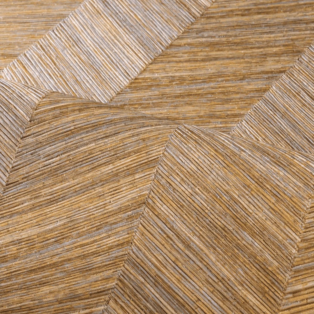 Geometric structural wallpaper mimicking wood with a herringbone pattern OCOTEA - Honey OCRE