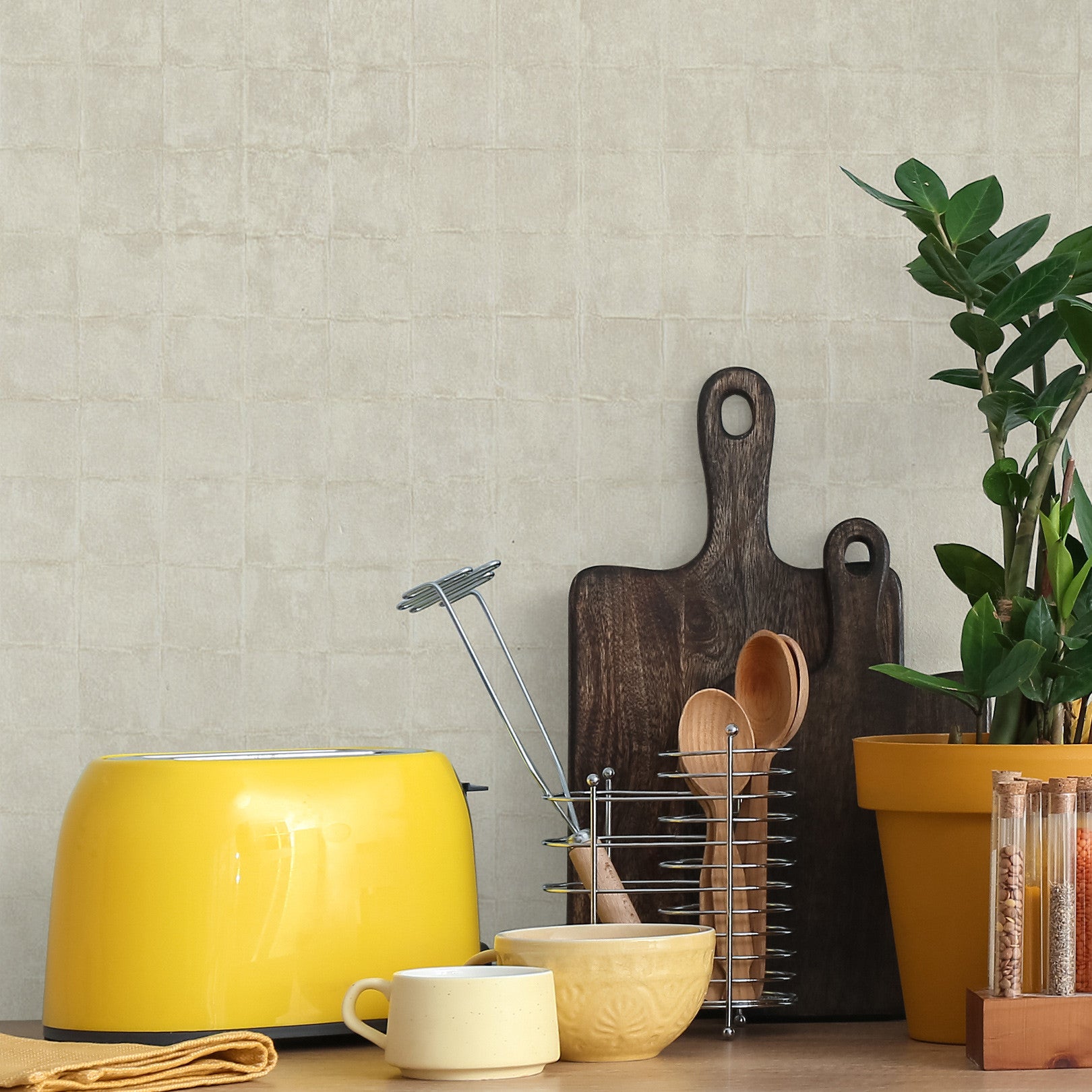 Tapeta so štruktúrou napodobňujúcou dlaždice FAENZA - IVOIRE slonová kosť