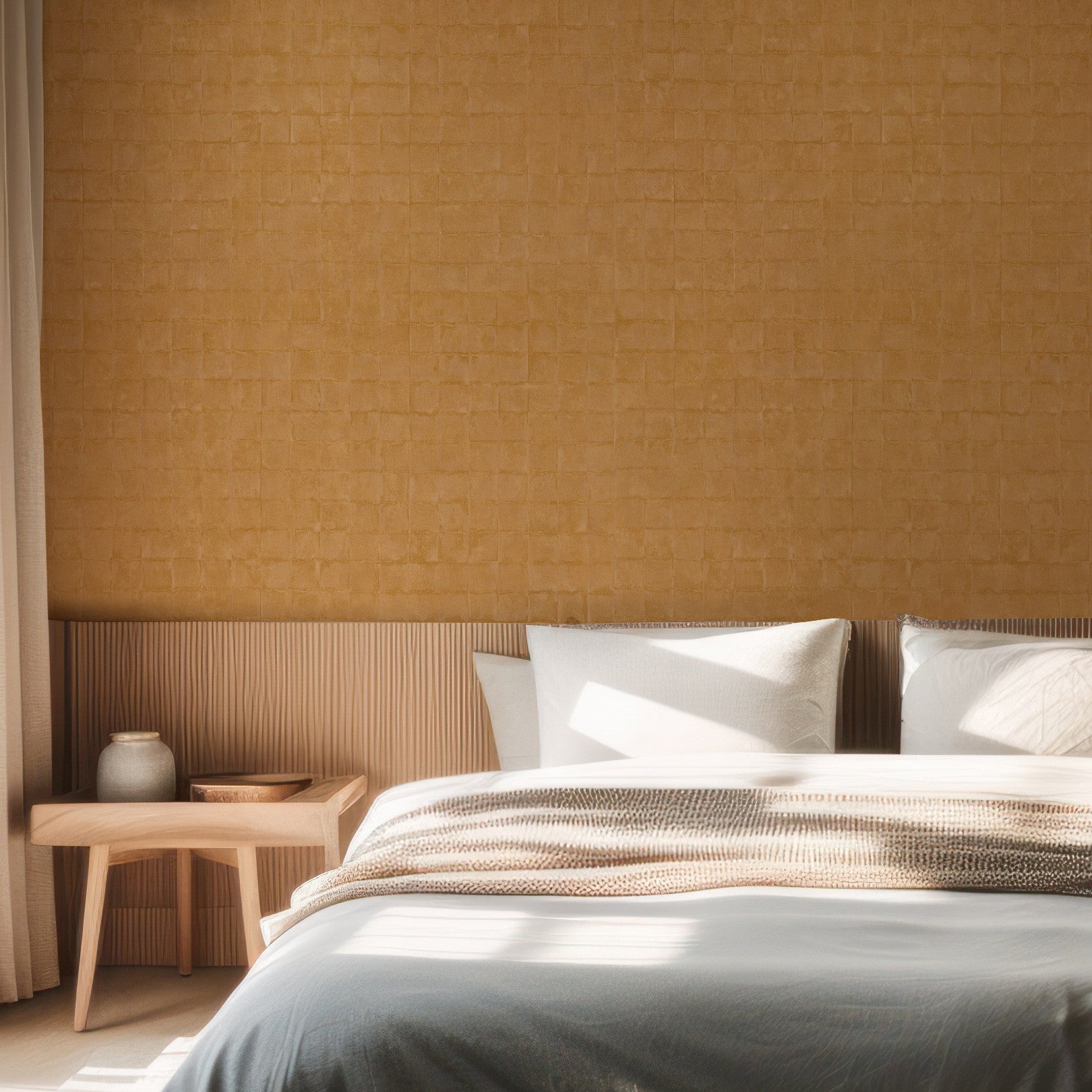 Structural wallpaper imitating tiles FAENZA - JAUNE D'OR dark yellow