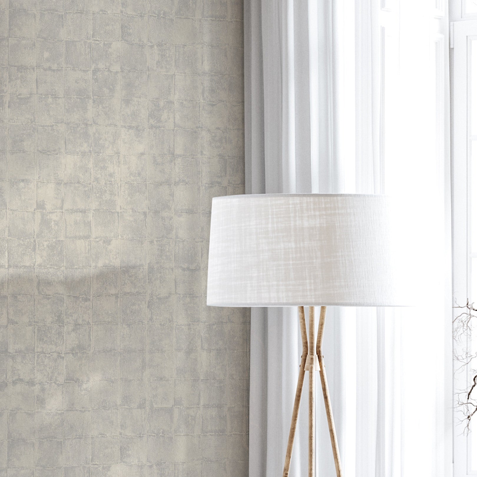 Tapeta so štruktúrou napodobňujúcou dlaždice FAENZA - GALET šedo-bežová