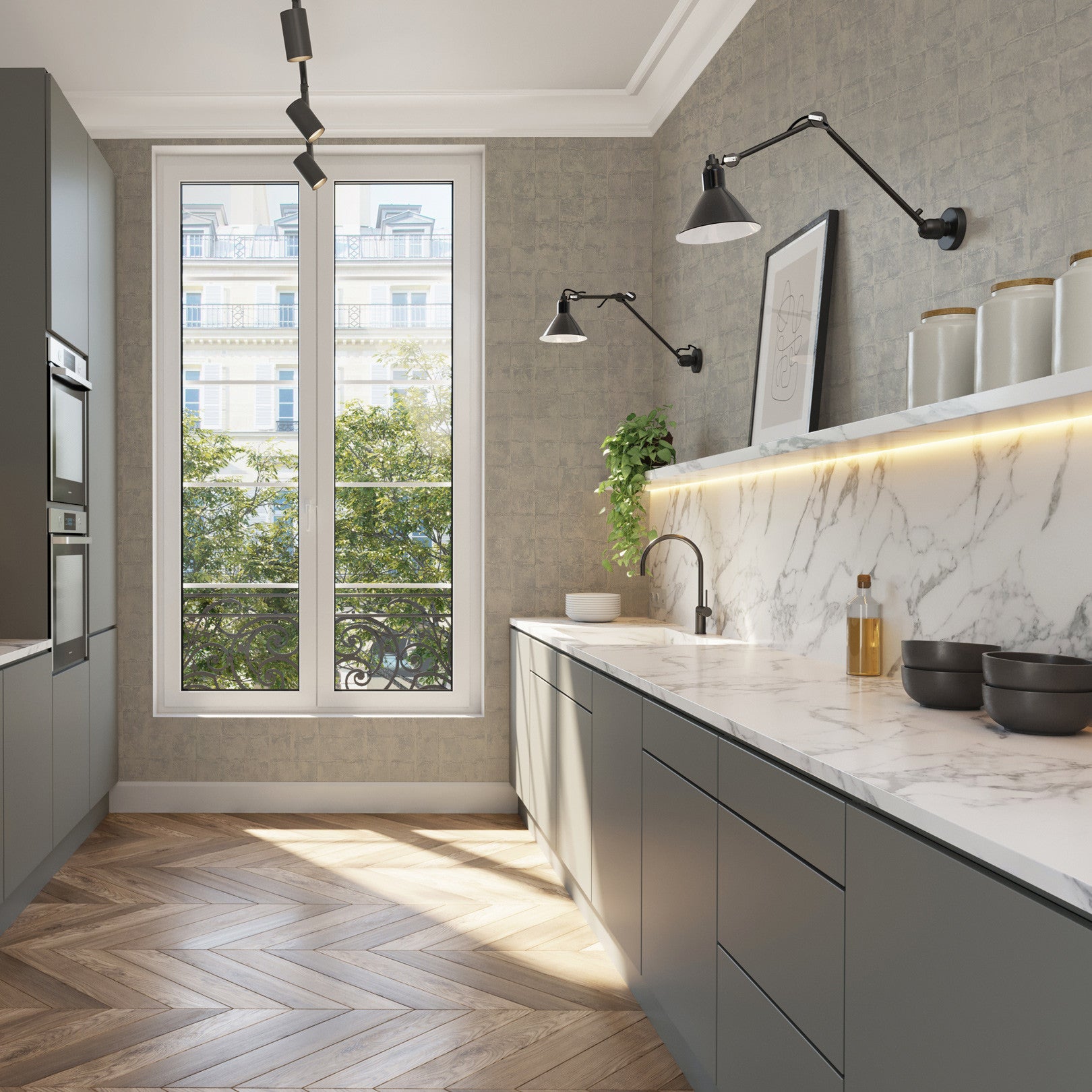 Tapeta so štruktúrou napodobňujúcou dlaždice FAENZA - GALET šedo-bežová