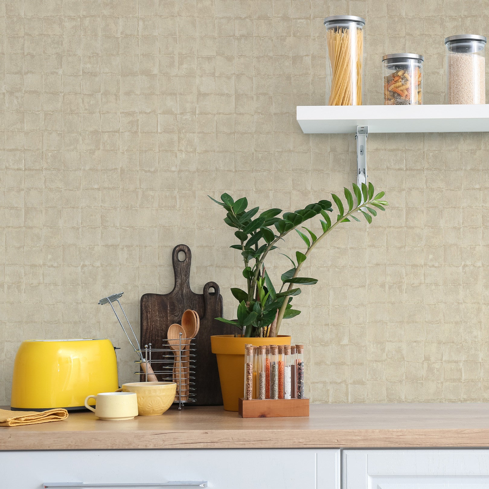 Tapeta štrukturálna imitujúca dlaždice FAENZA - SABLE béžová