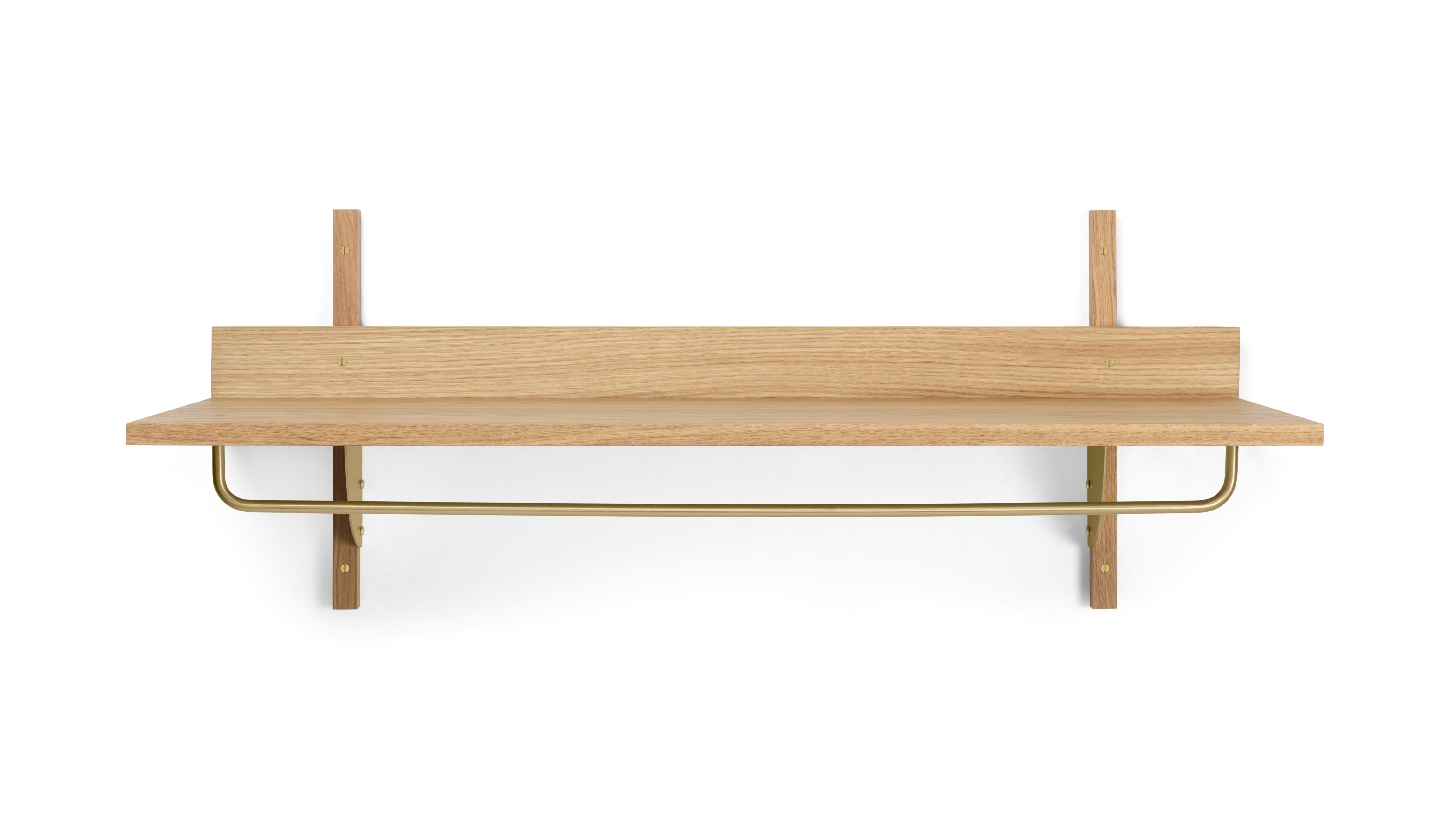 Polica s držiakom SECTOR RACK SHELF dýhovaná dubom s mosadzným povrchom