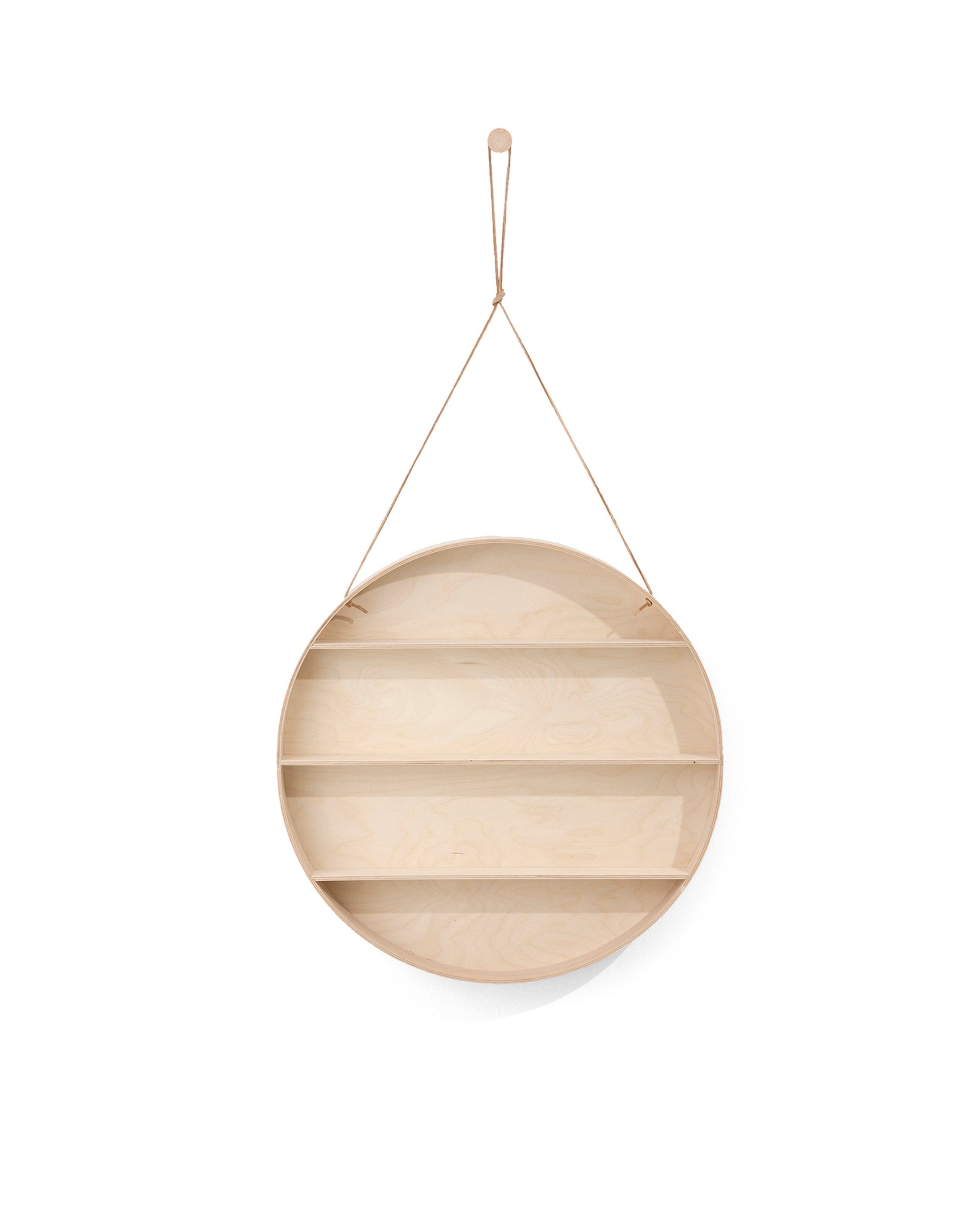 Hanging shelf ROUND DORM wood with leather string