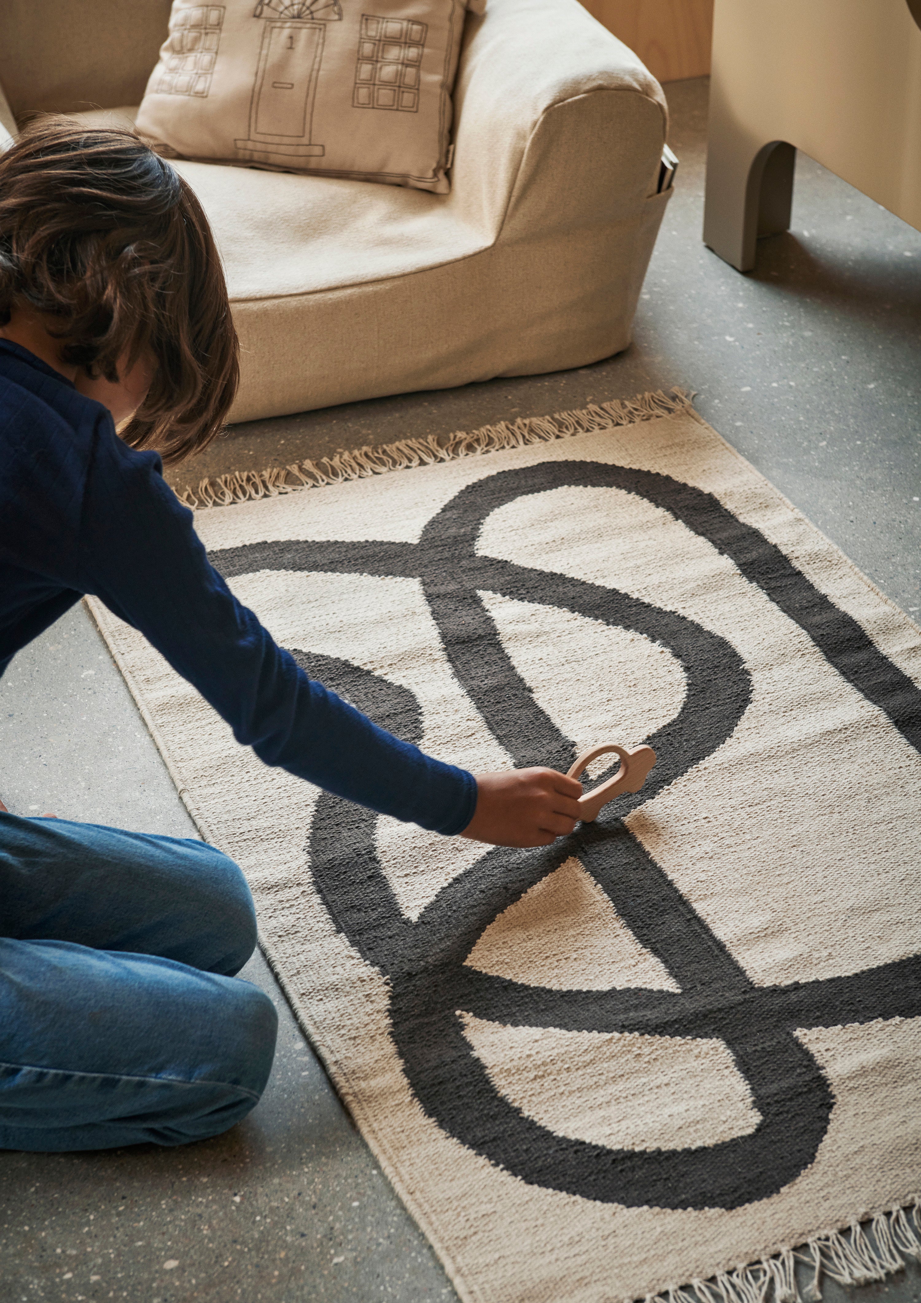 Children's rug LANE beige with chocolate