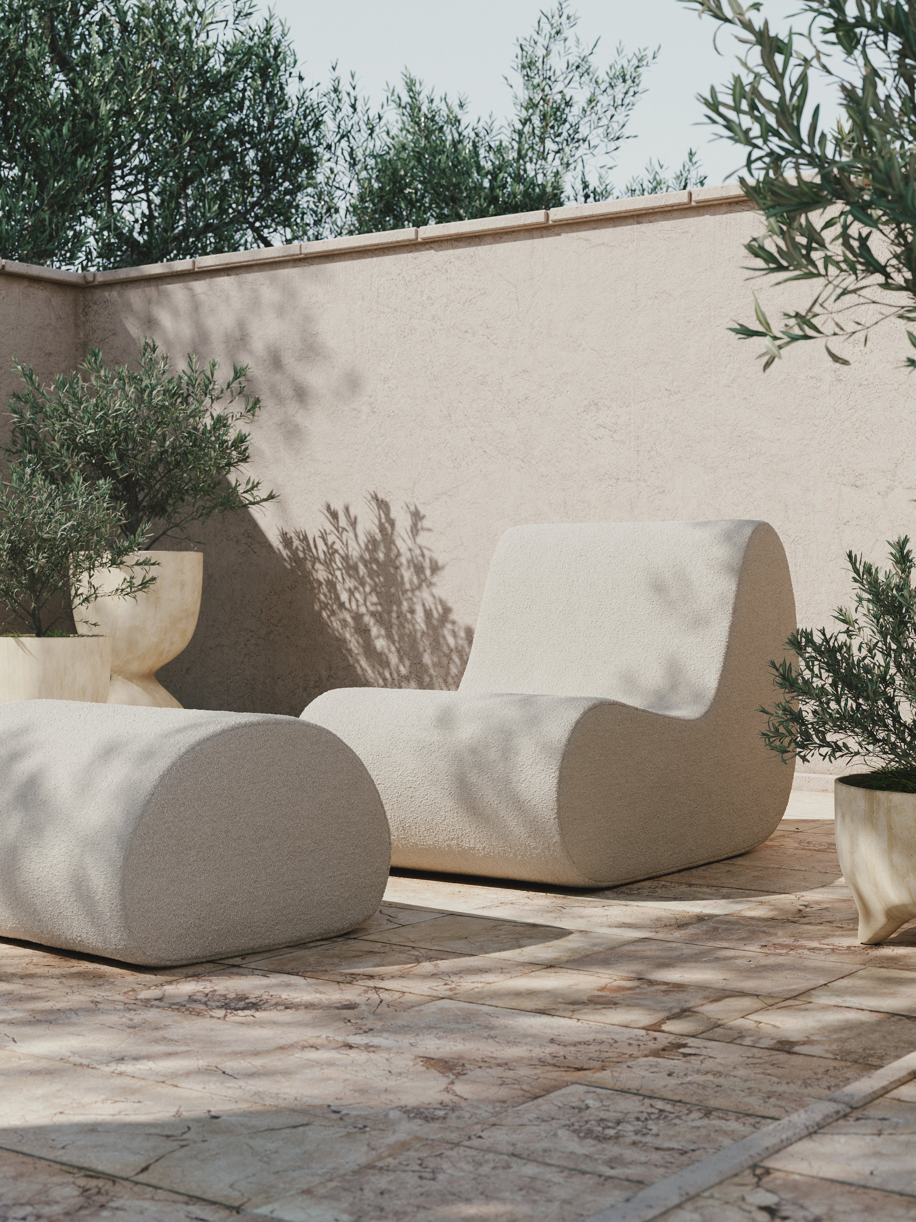 Outdoor Pouf ROULI Broken White