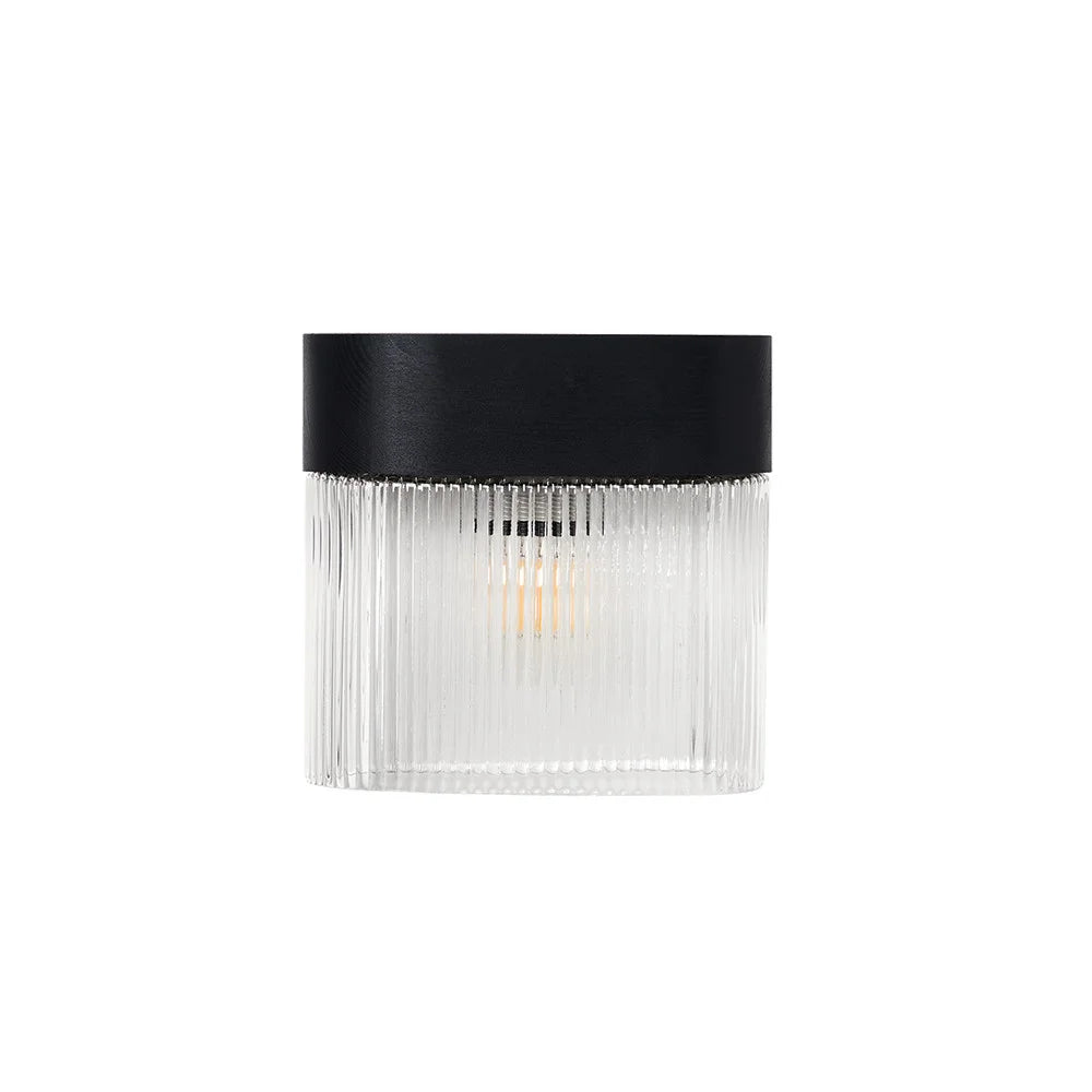 Nástenné svietidlo FLUMINA sklo ryhované a čierne jaseňové drevo