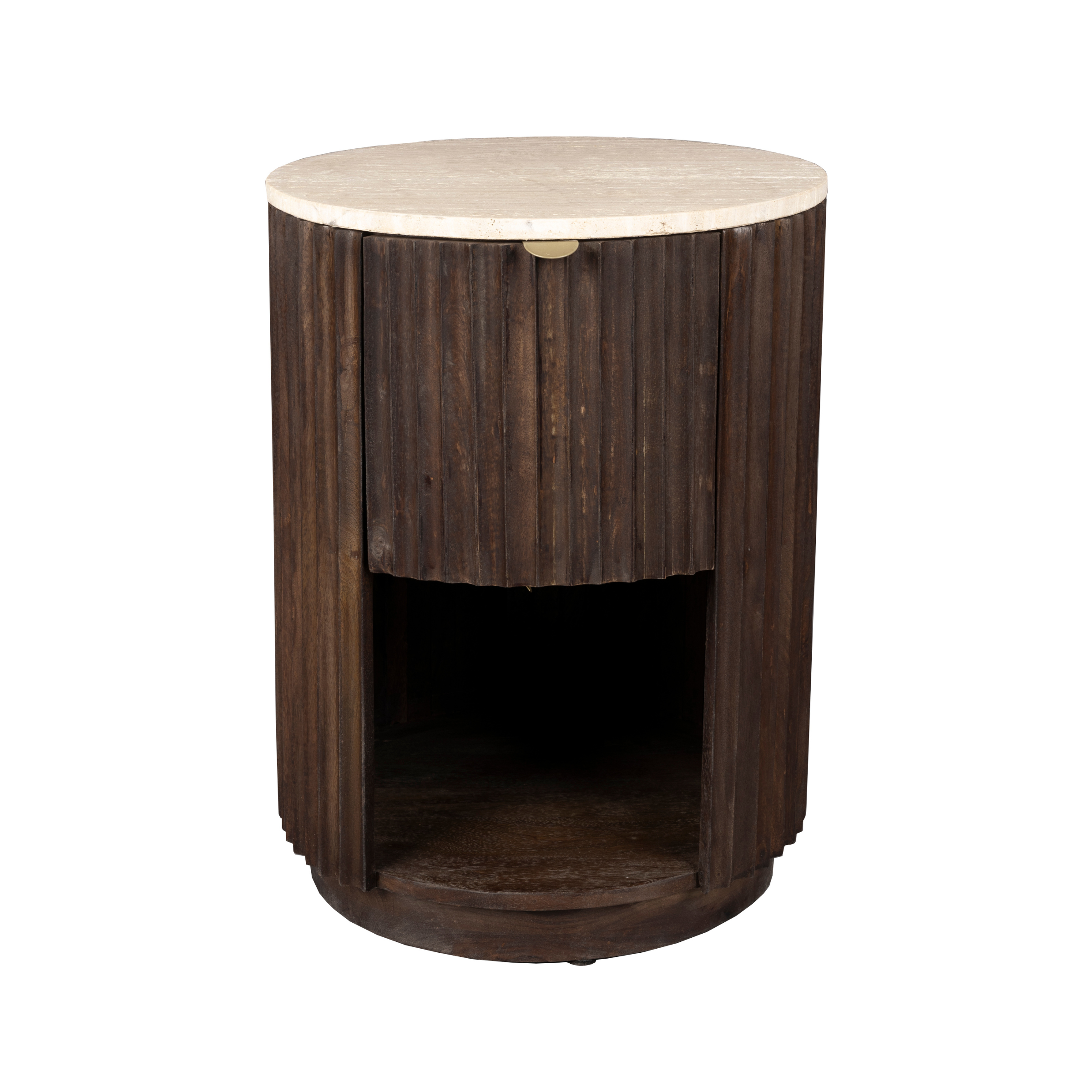 MARLOW side table travertine with wooden base