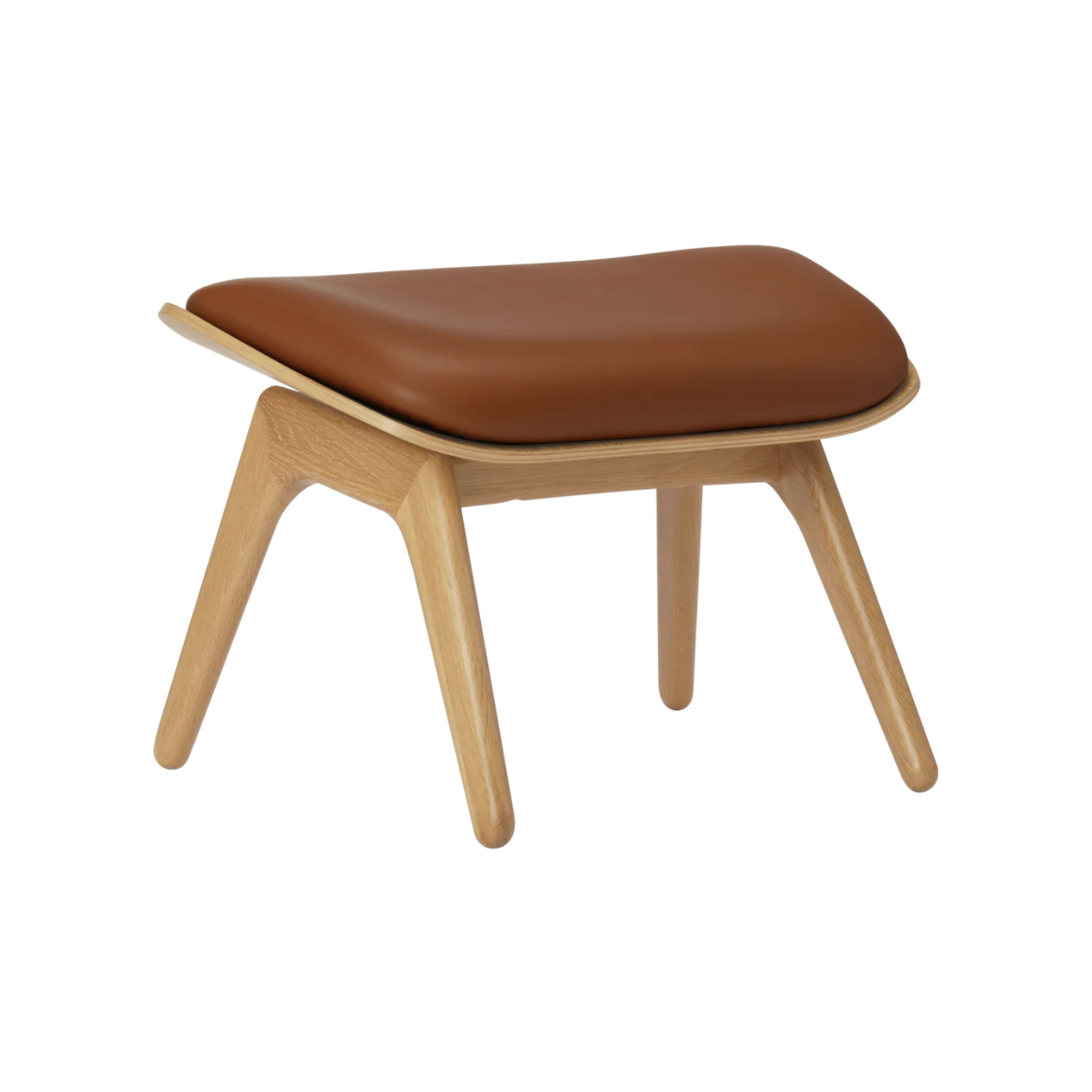 Podnožník READER z koženky v odtieni koňak s dubovou základňou