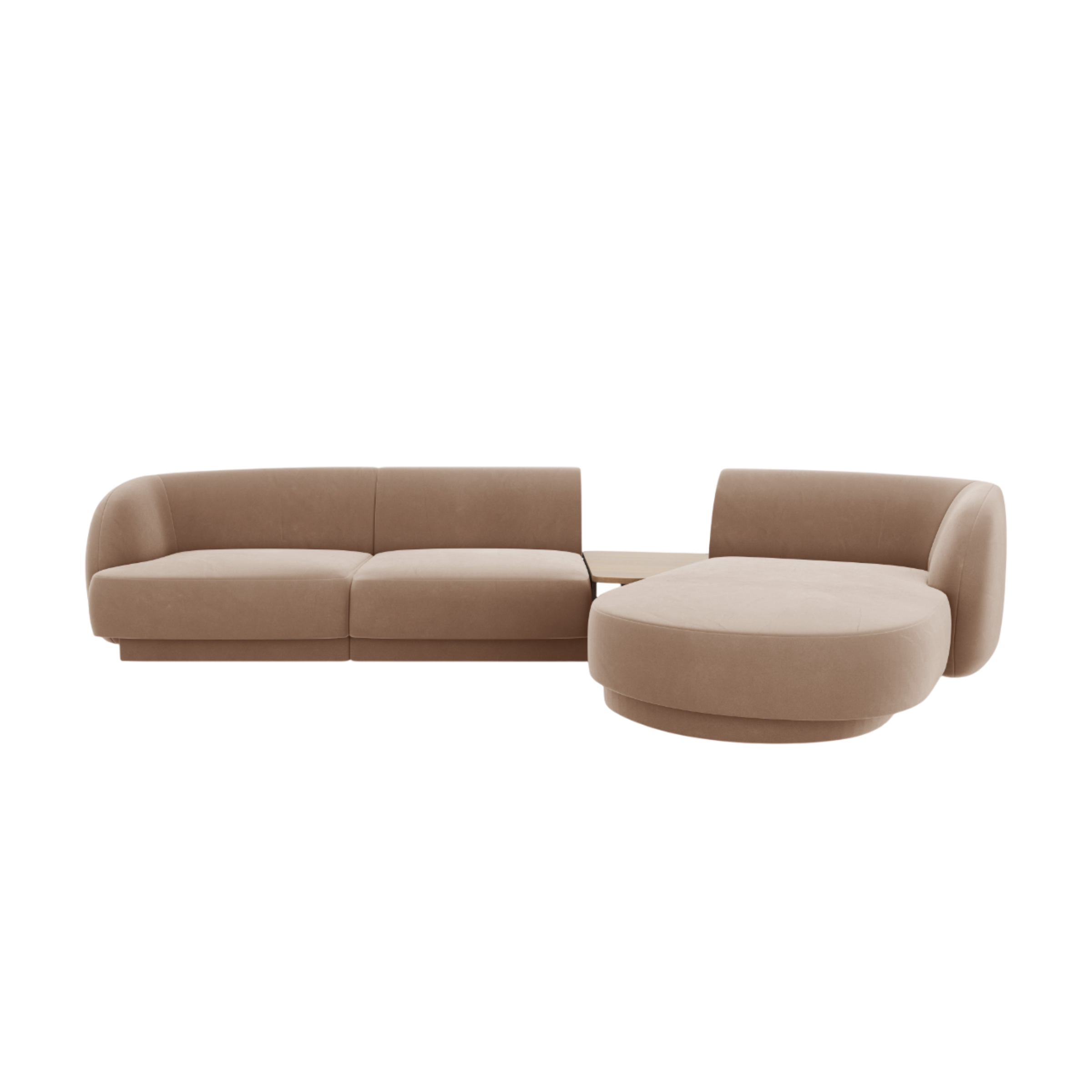 Modular corner sofa with table 3-seater right-sided velvet MILEY cappuccino
