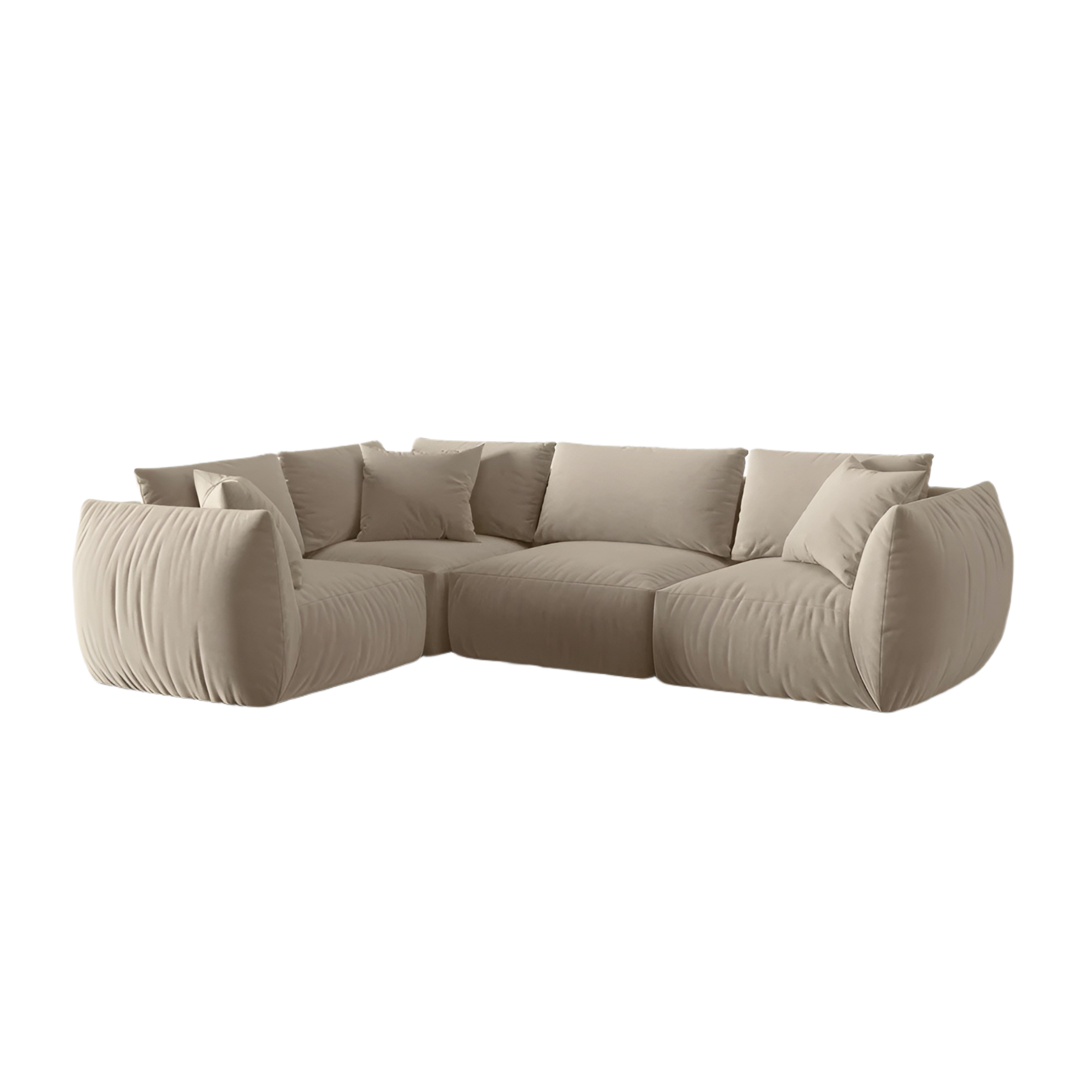 Velvet corner sofa for 4 people, left-sided CHRIS ecru