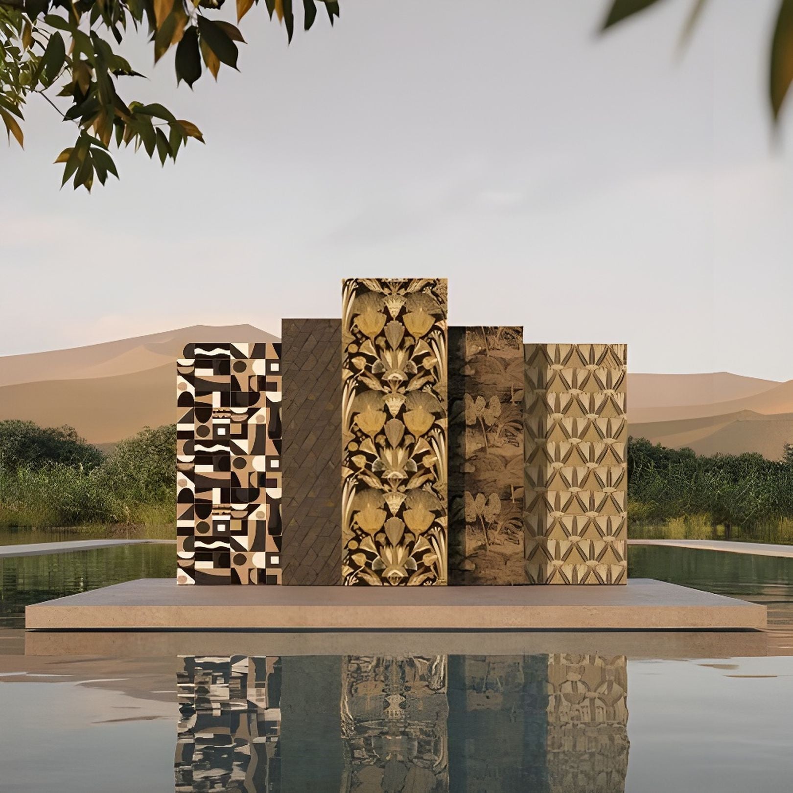 Tapeta štrukturálna s geometrickým vzorom GOURNA - OCRE/DORE hnedá so zlatým