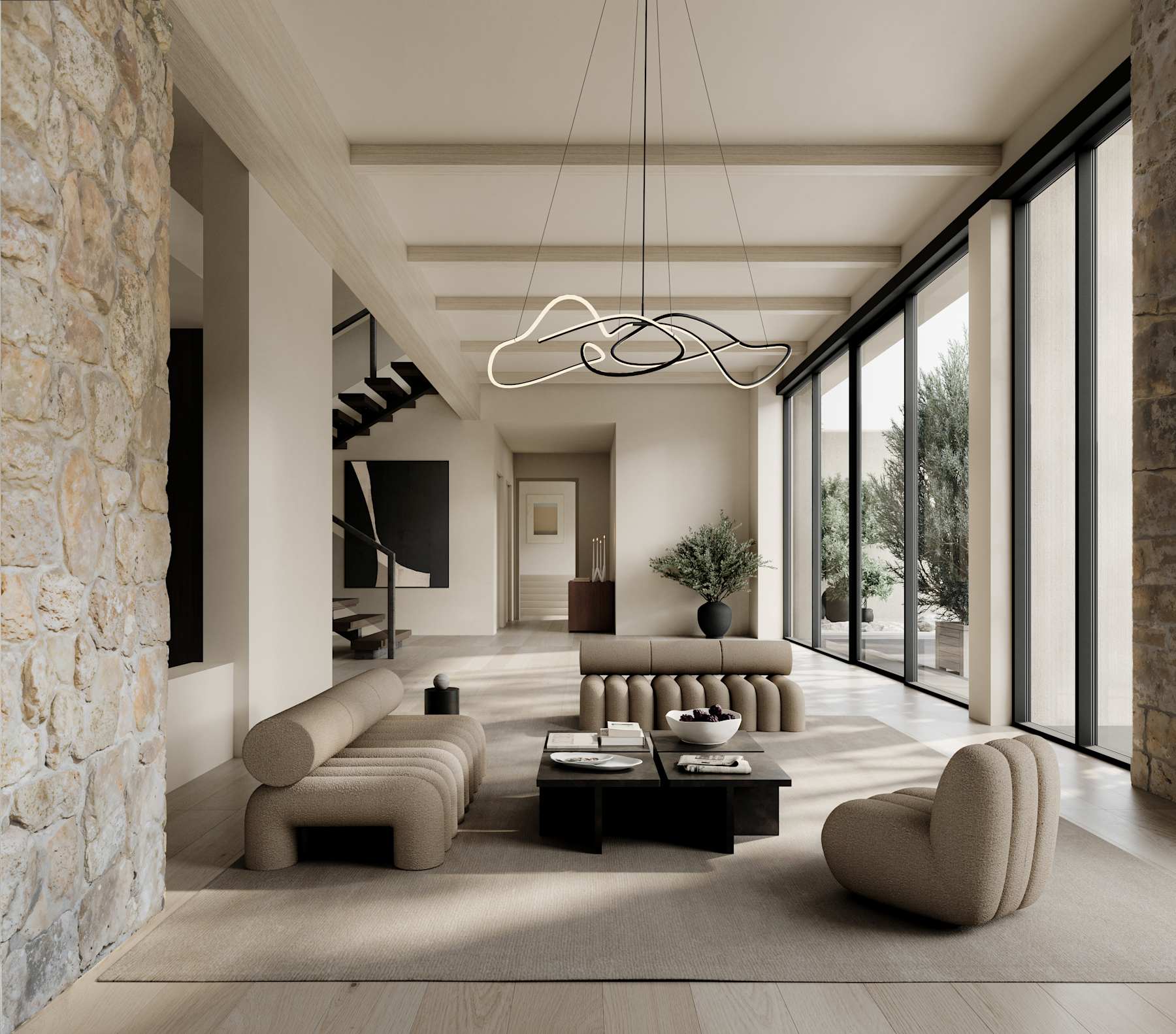 FOKU armchair in sandy boucle