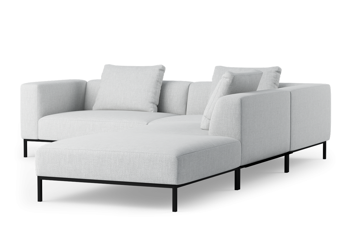 Open right-sided modular corner sofa HOLDEN upholstered with a black base
