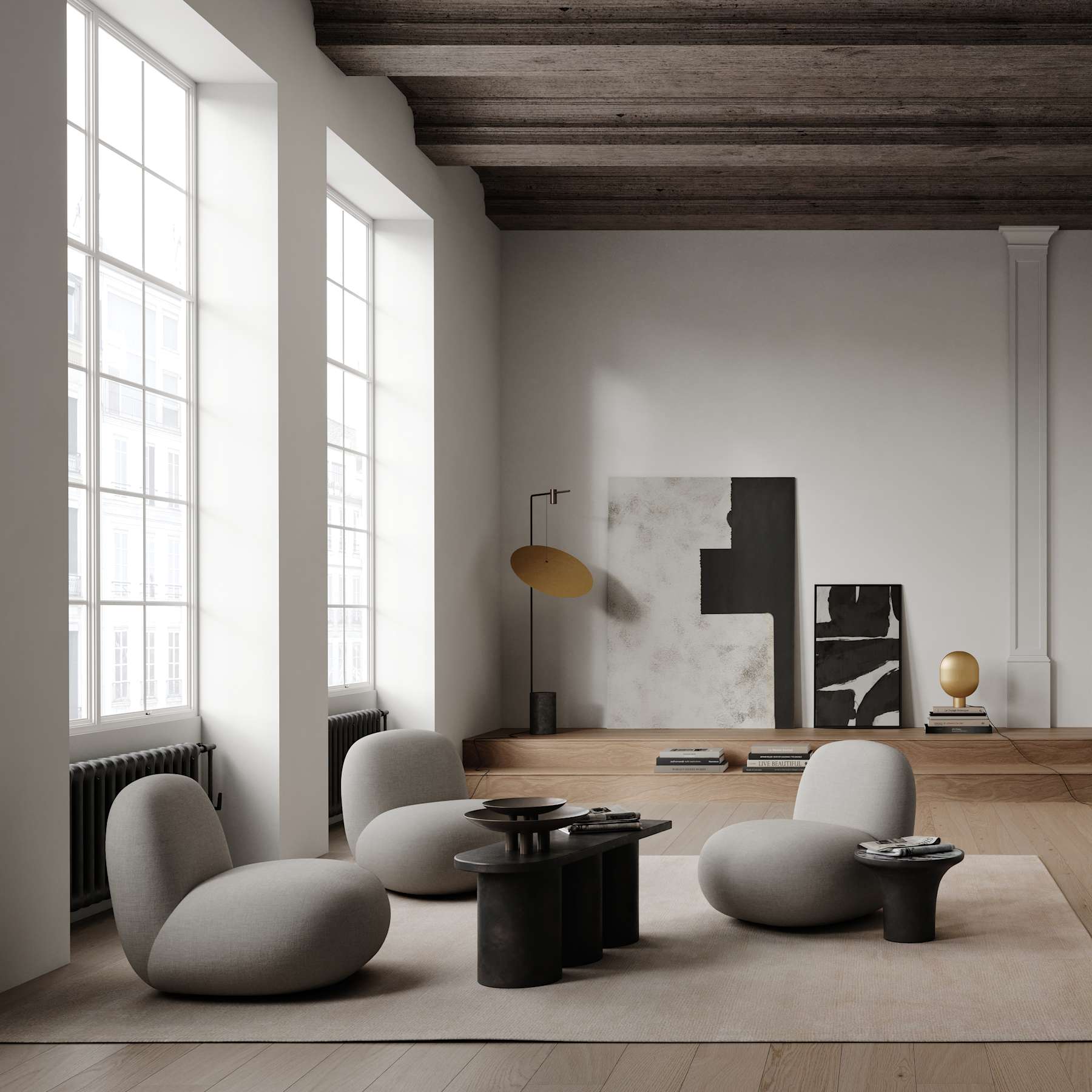 Kávový stolík TRUMPET betón s mramorom