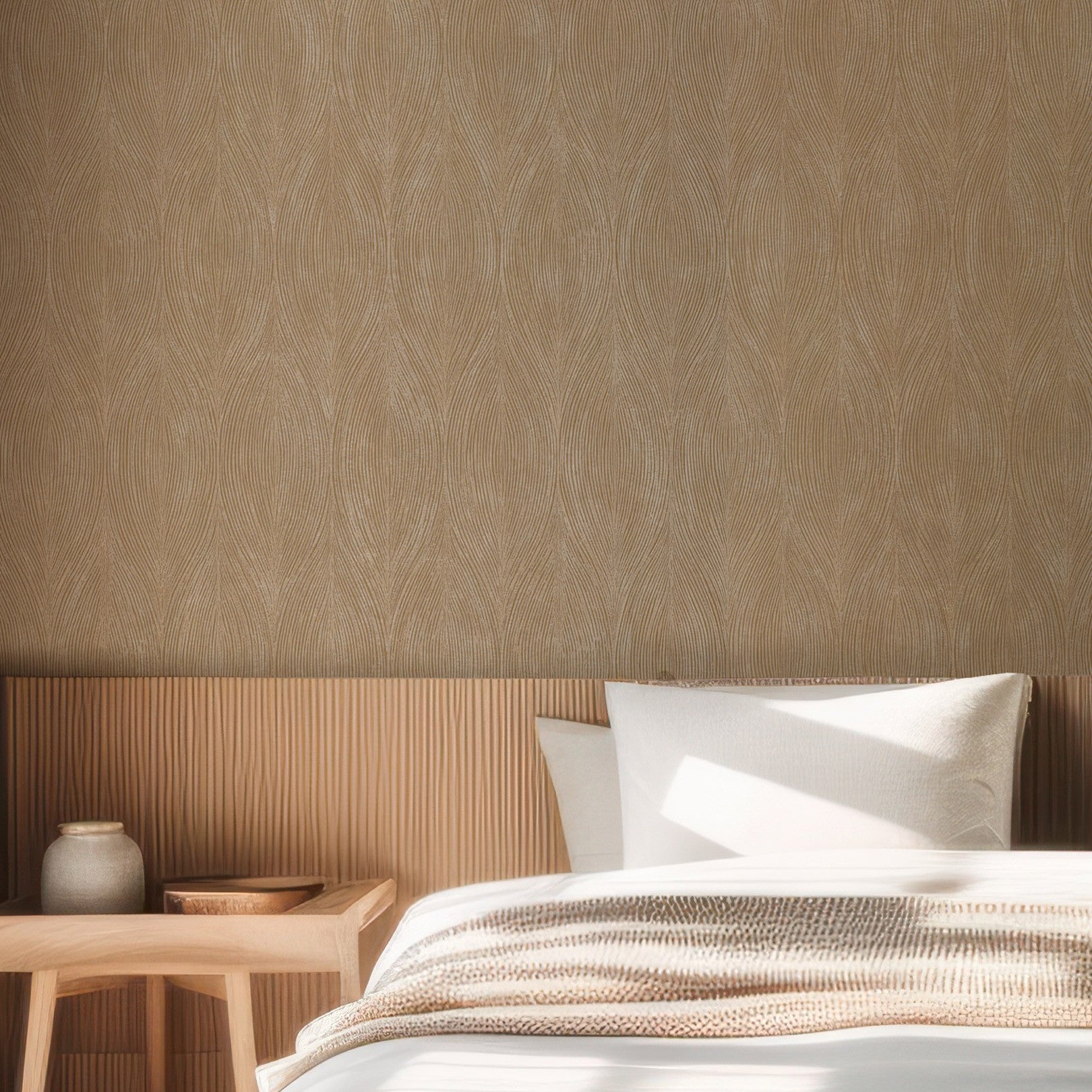 Metallic Structural Wallpaper with Abstract Pattern KERAMOS - MARRON GLACÉ Brown