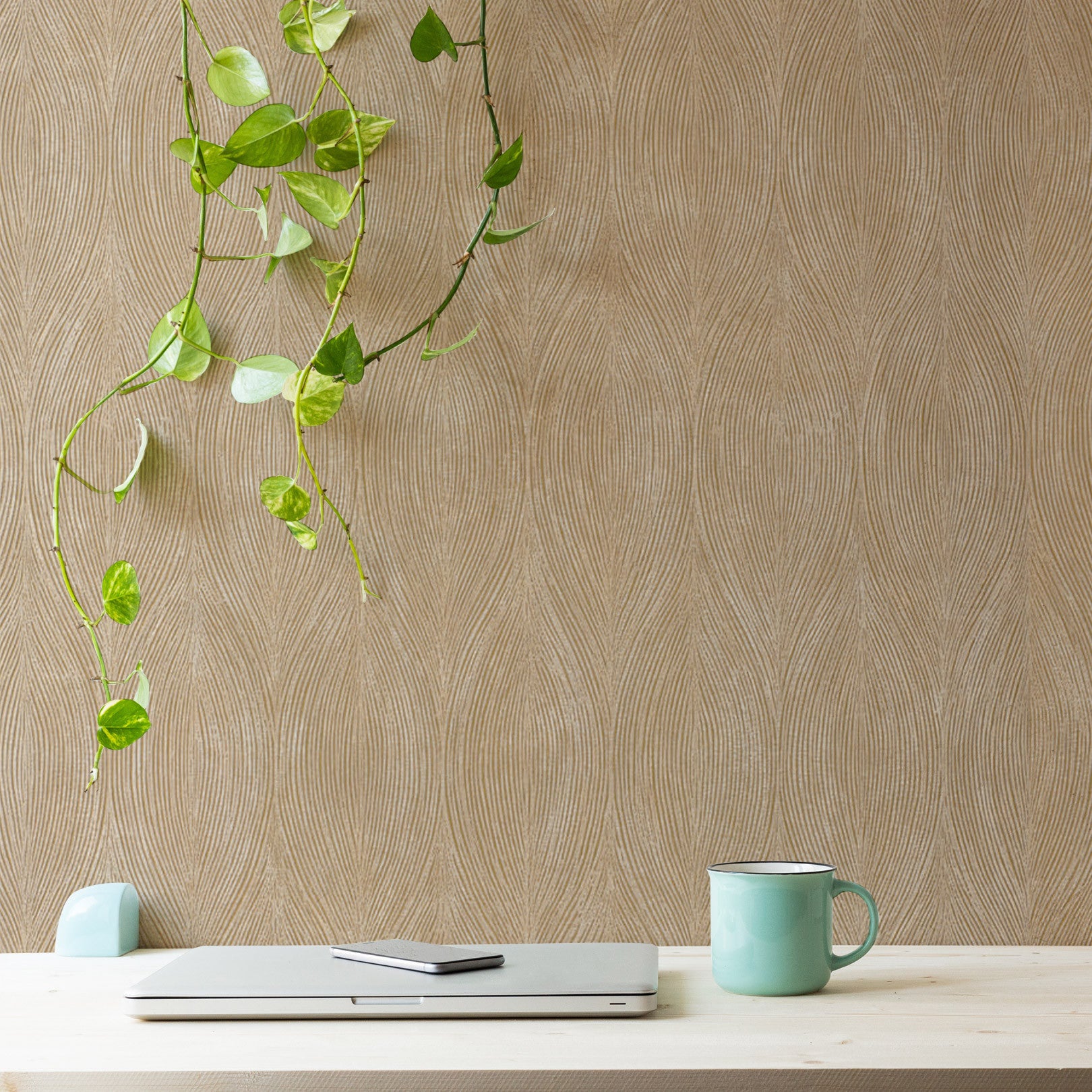 Metallic Structural Wallpaper with Abstract Pattern KERAMOS - MARRON GLACÉ Brown