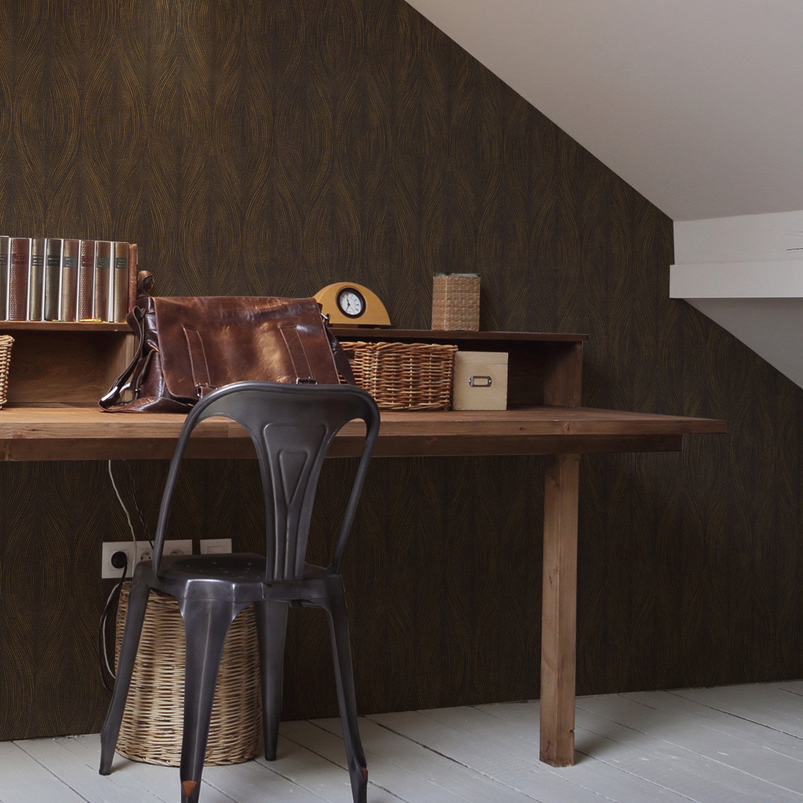 Tapeta štrukturálna metalická s abstraktným vzorom KERAMOS - ÉBÈNE/DORÉ tmavohnedá