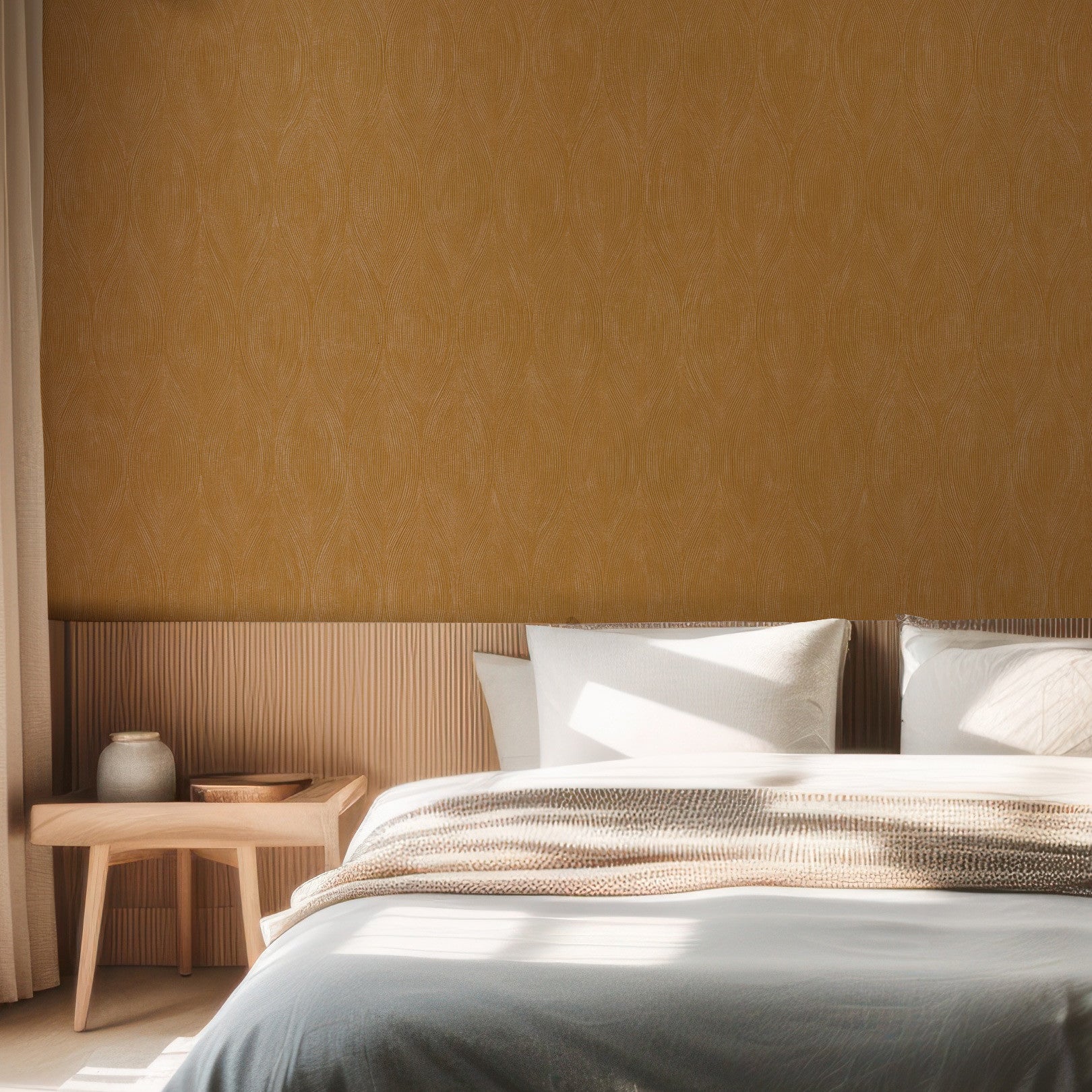 Štrukturálna metalická tapeta s abstraktným vzorom KERAMOS - JAUNE D'OR tmavožltá