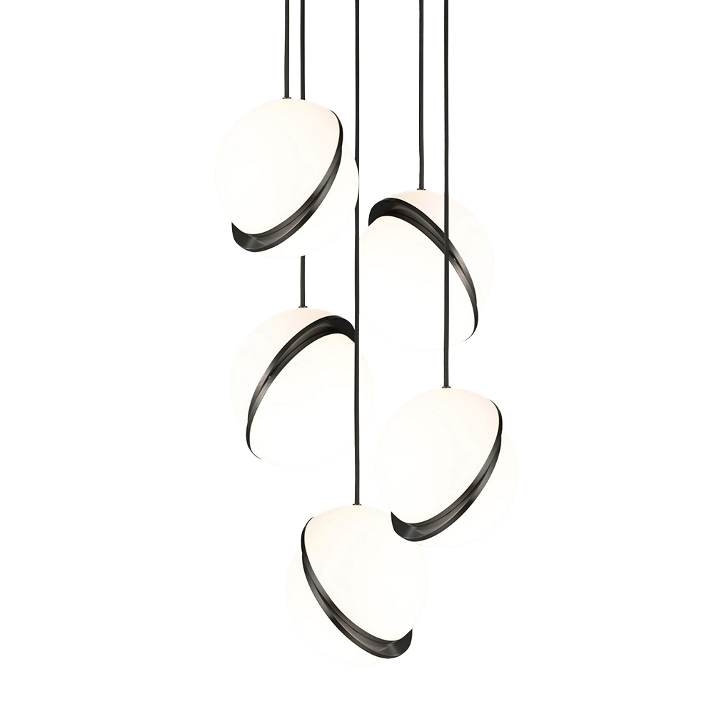 Lampa visíaca 5-bodová CRESCENT s opálovým tienidlo a čierneným mosadzom