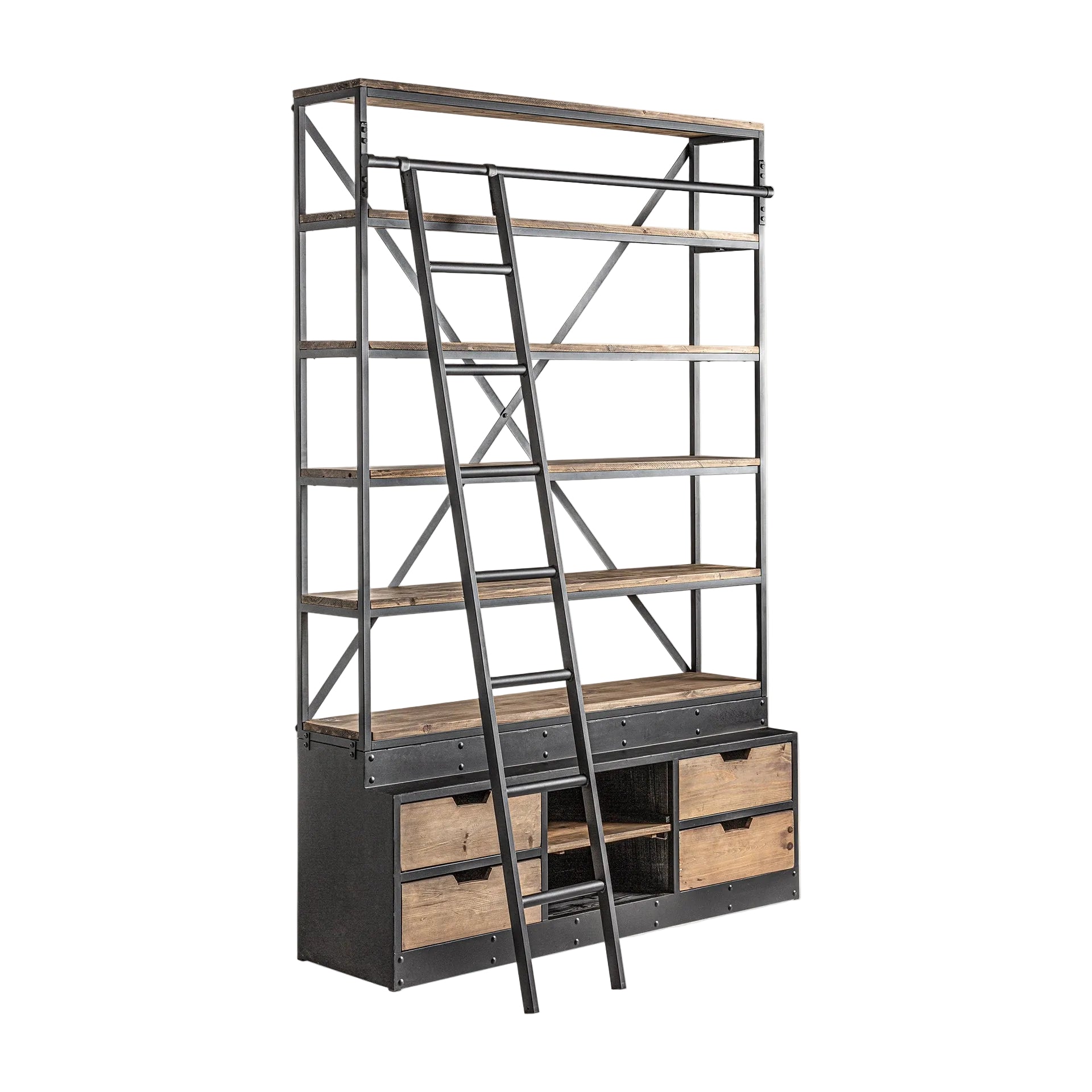 IVALO Bookshelf made of recycled pine wood with a metal finish