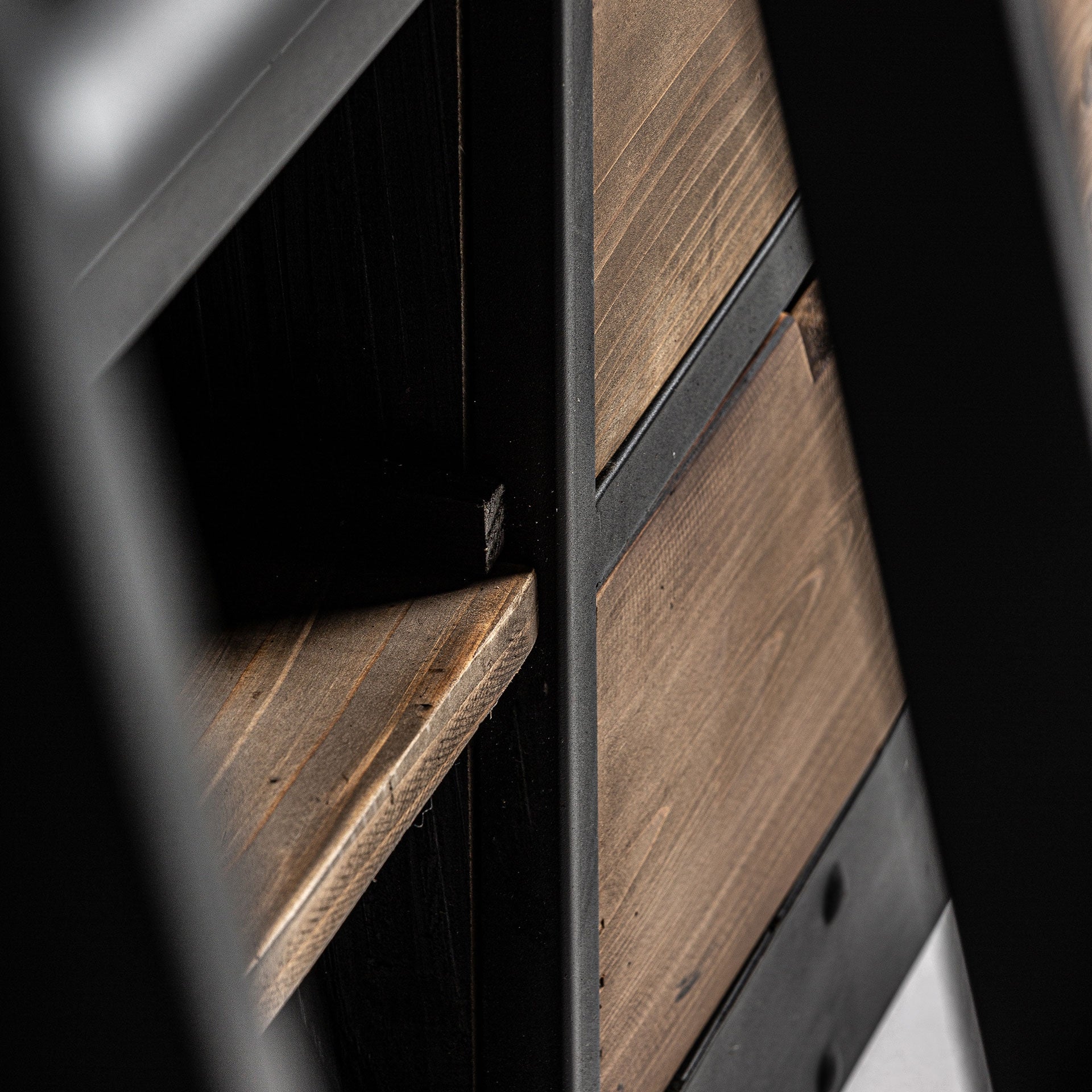 IVALO Bookshelf made of recycled pine wood with a metal finish