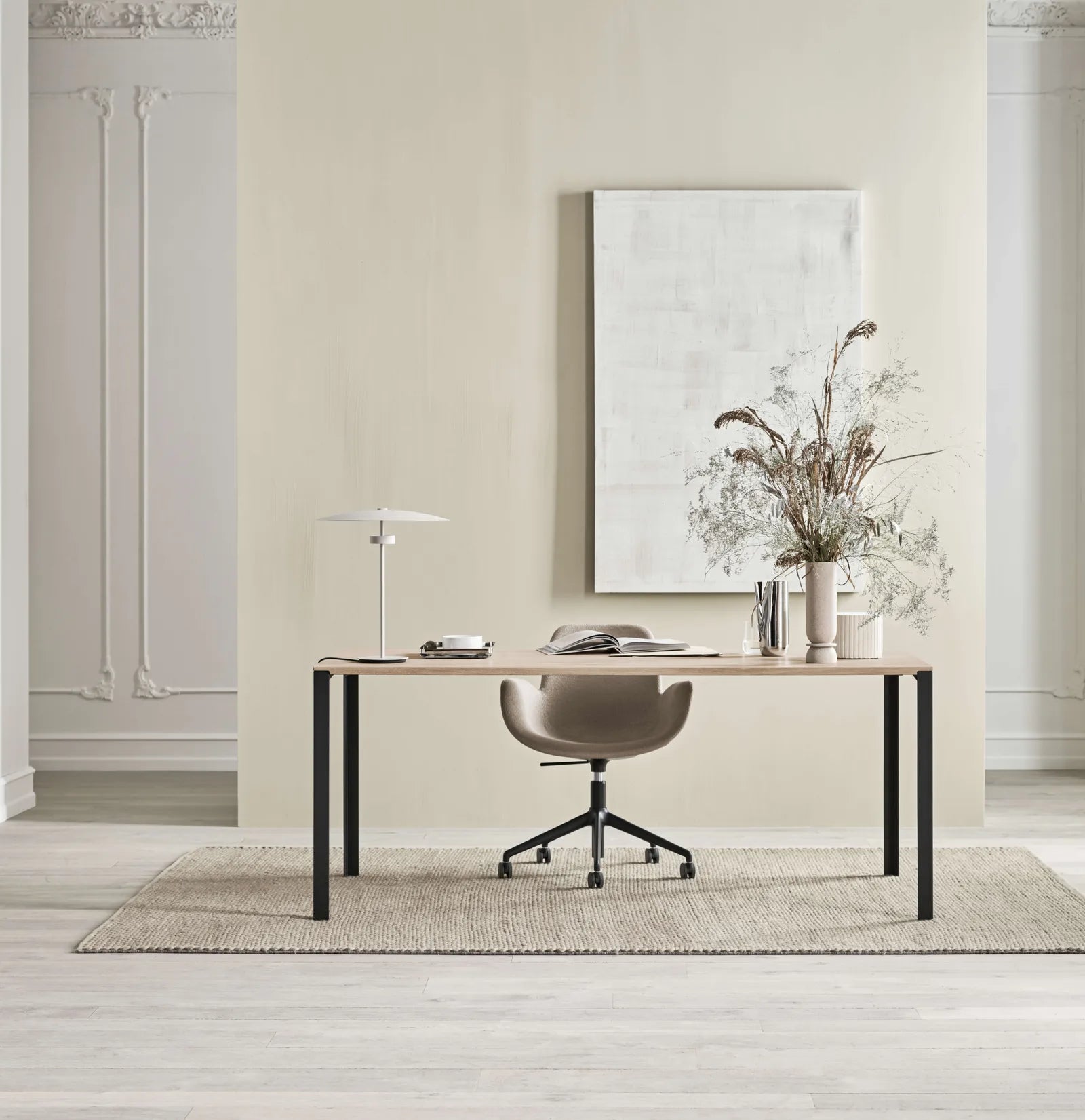 Stôl LINK šedé dubové drevo so šedým podstavcom