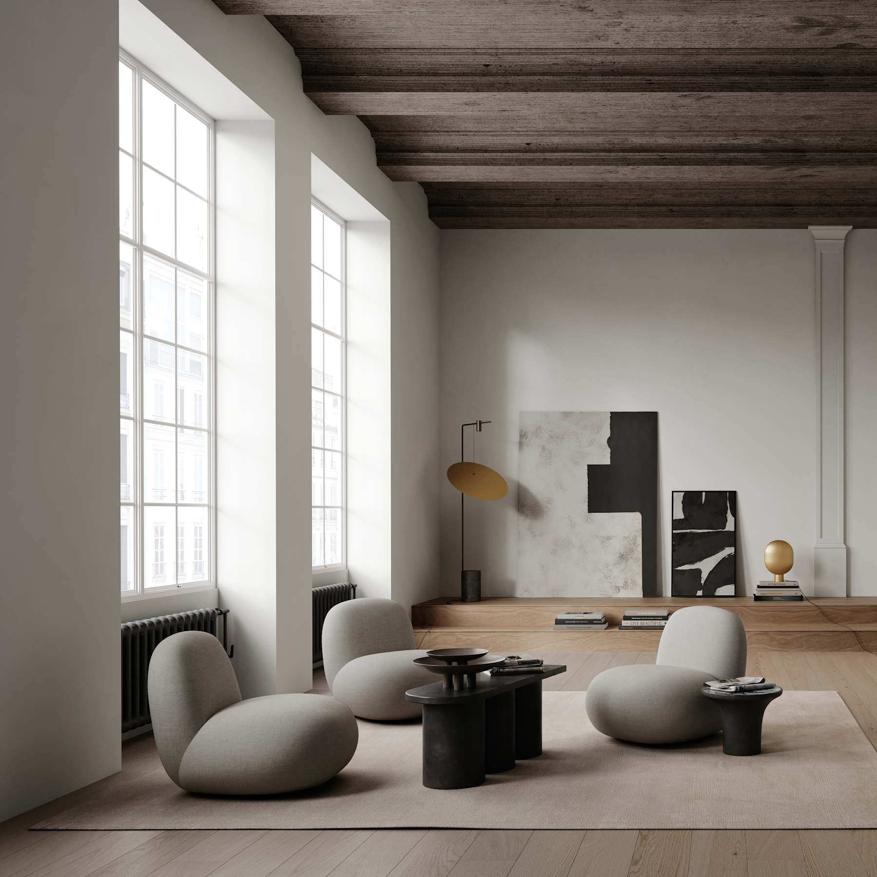 TOE FLAT armless chair gray