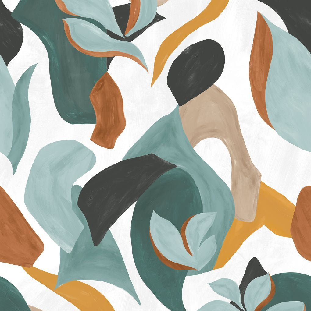 Abstraktná nástenná maľba s rastlinným motívom MAMBO - BIELA/CELEDÓN biela so seledínovou