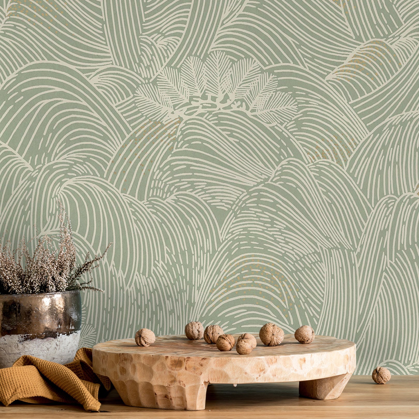 Tapeta so štruktúrovaným abstraktným vzorom vĺn MARÉE HAUTE - ZELENÁ