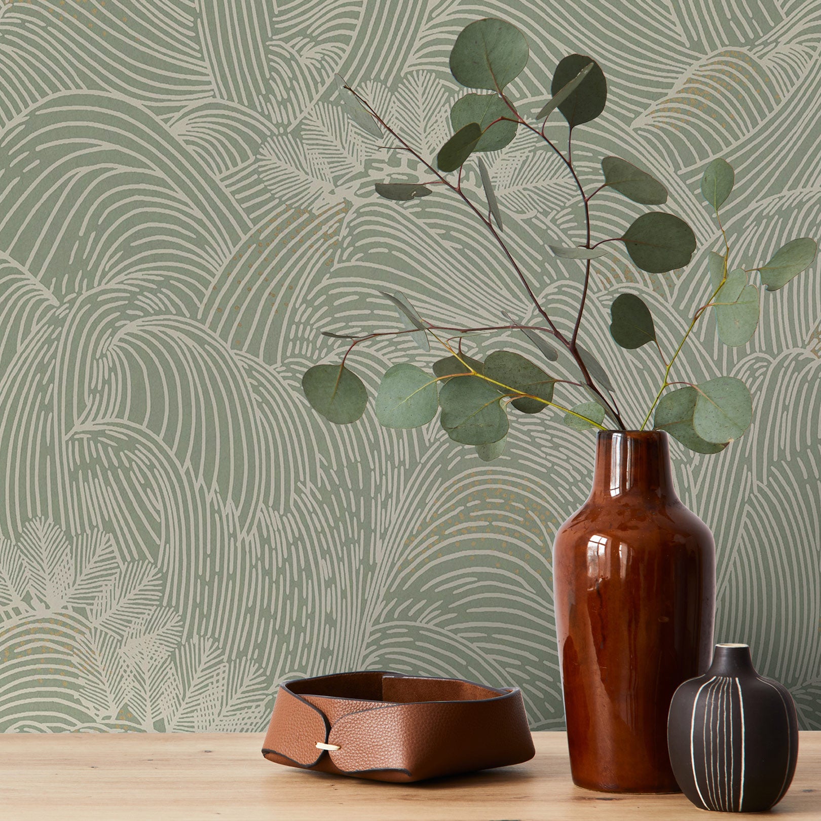 Tapeta so štruktúrovaným abstraktným vzorom vĺn MARÉE HAUTE - ZELENÁ