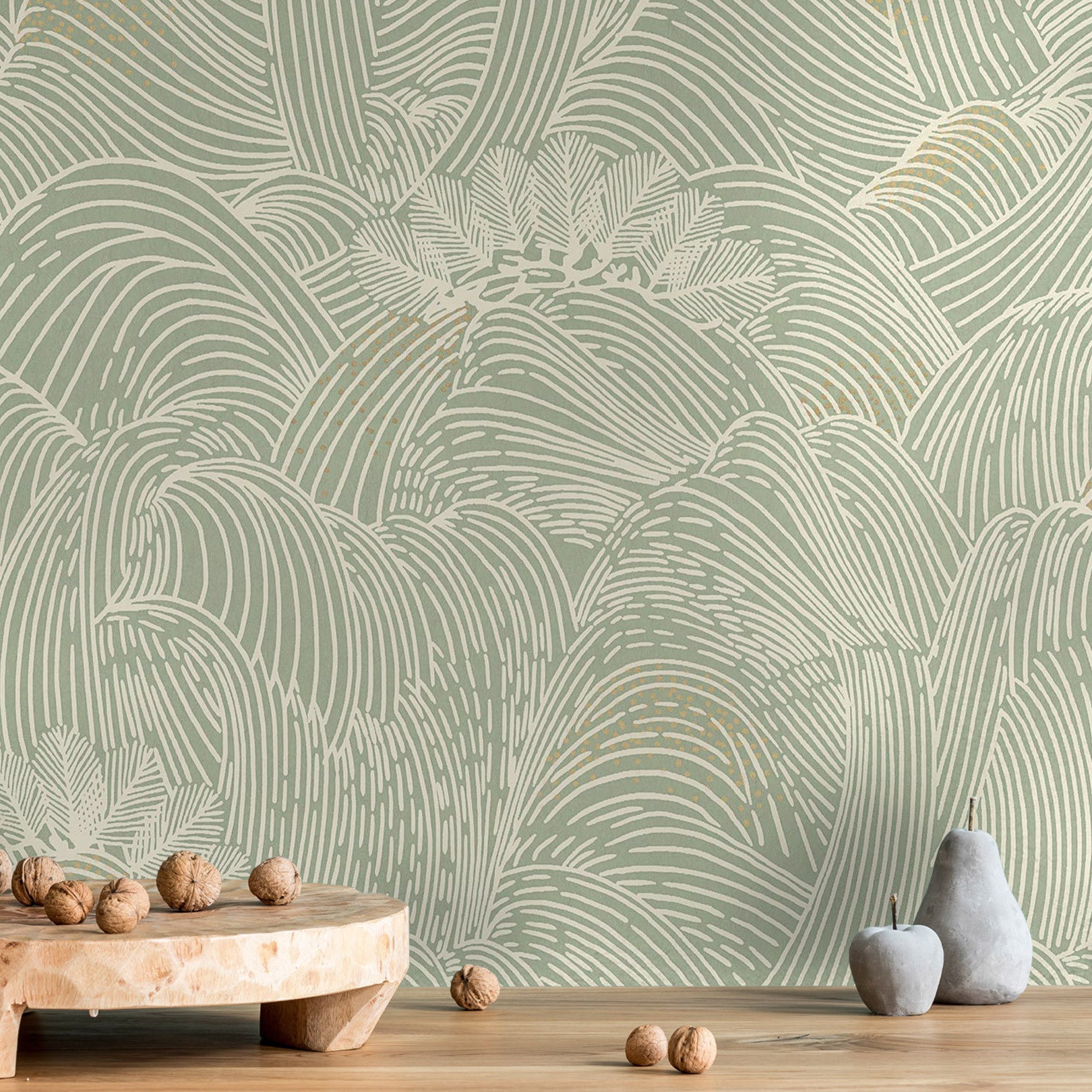 Tapeta so štruktúrovaným abstraktným vzorom vĺn MARÉE HAUTE - ZELENÁ