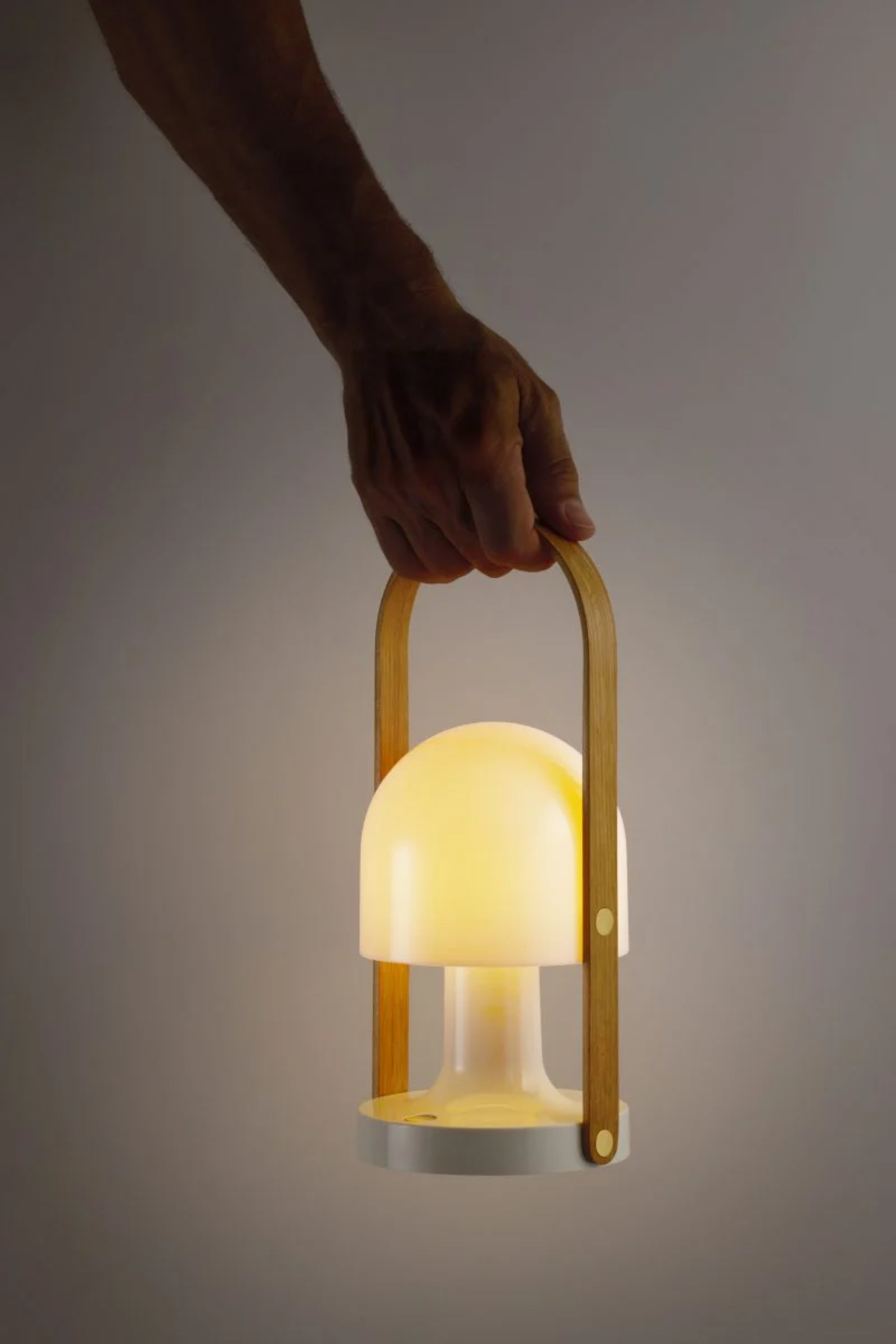 Prenosná lampa FOLLOWME biela s hnedou