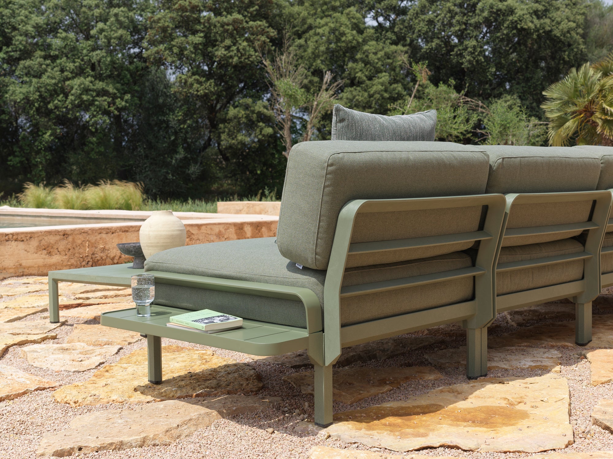 MAXIMO 5 Pearl Modular Outdoor Corner Sofa with Green Base