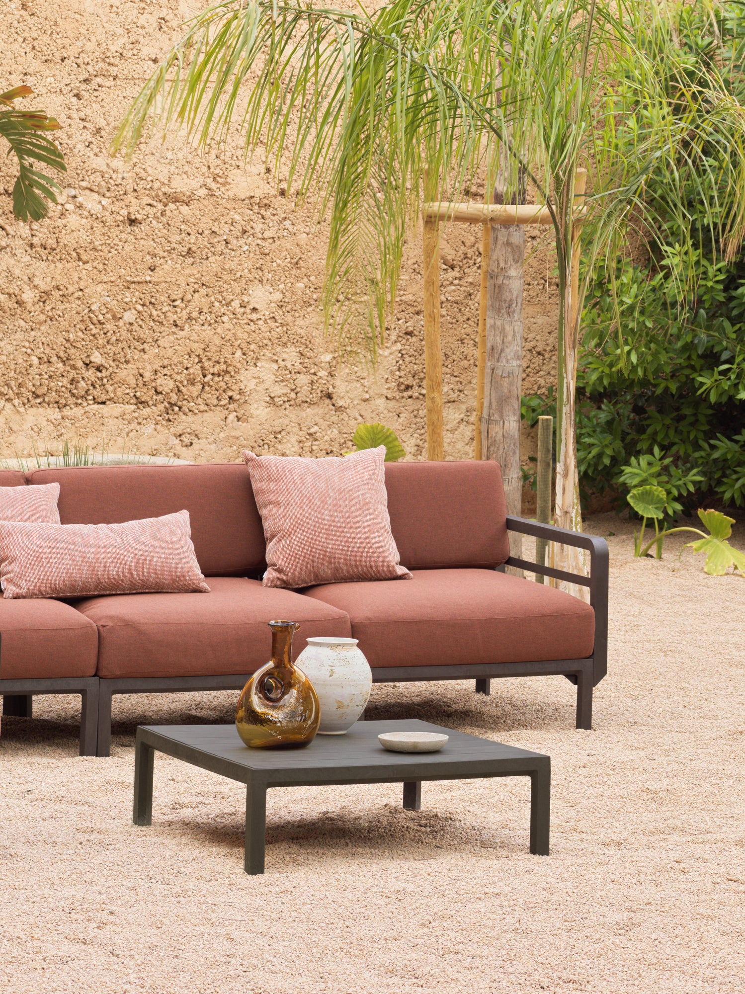 MAXIMO 5 Gray Modular Outdoor Corner Sofa with Brown Base