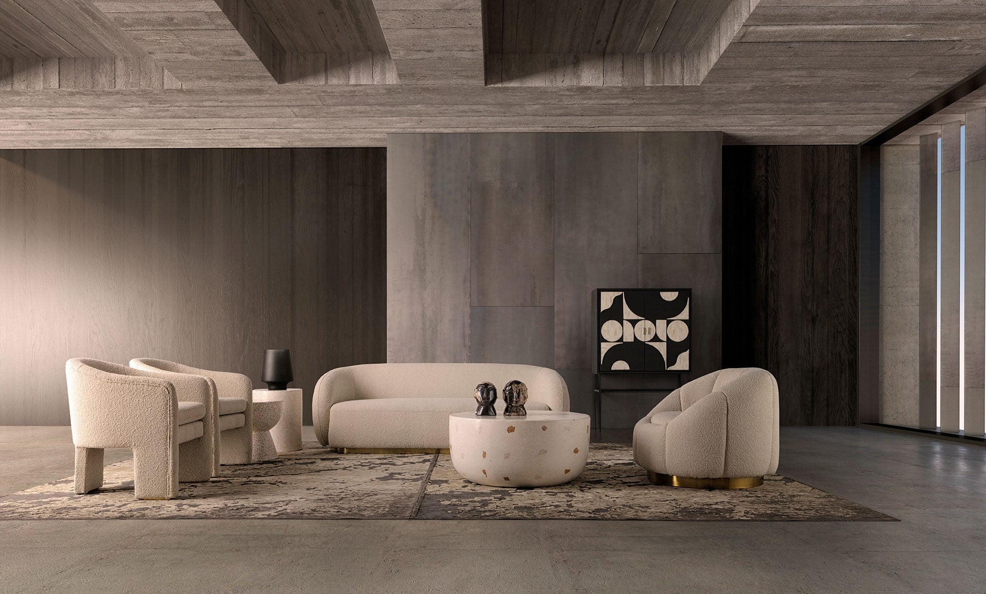 Kruhový bočný stolík ALBENGA z lastryka