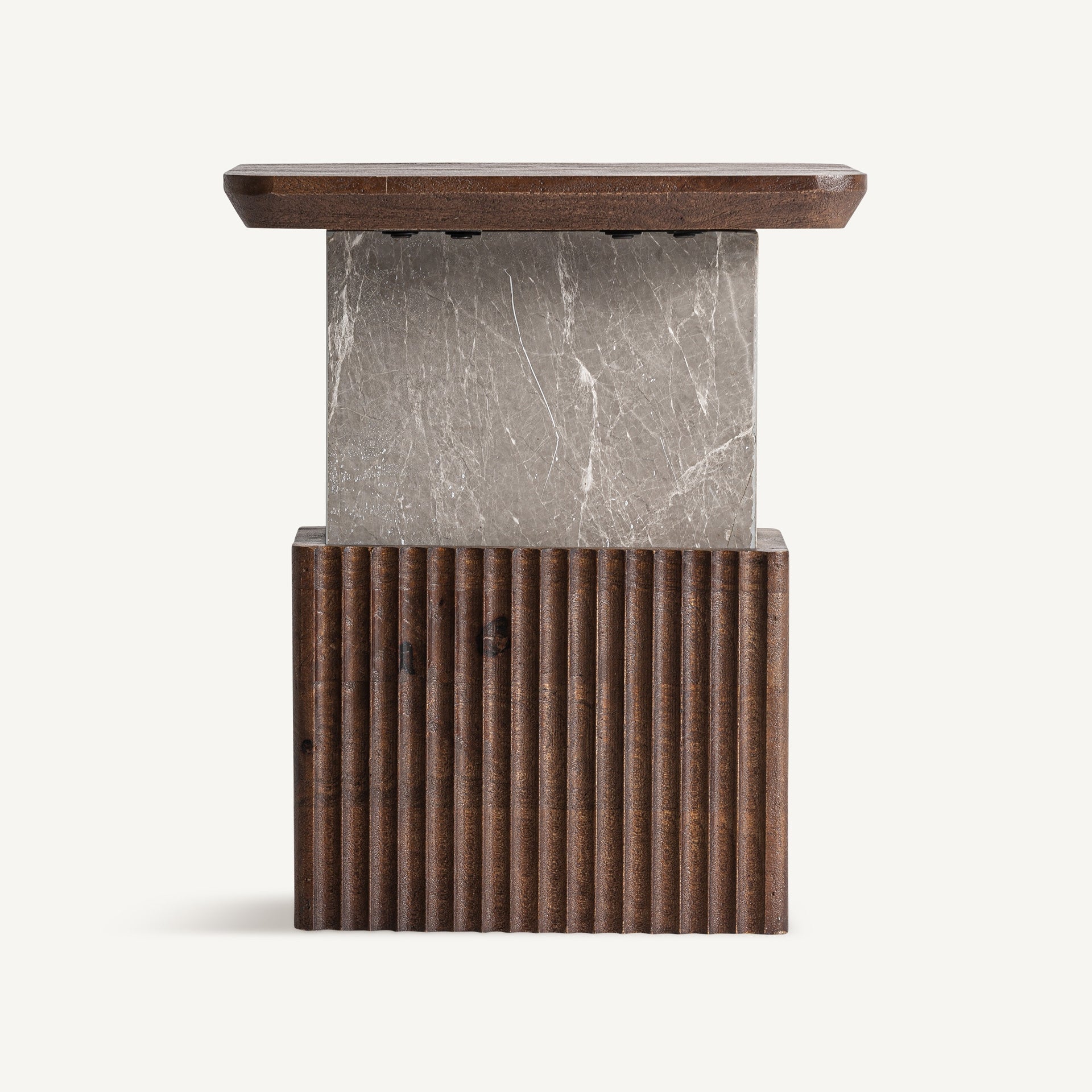 ANZEX Side Table in Mango Wood with Grey Marble
