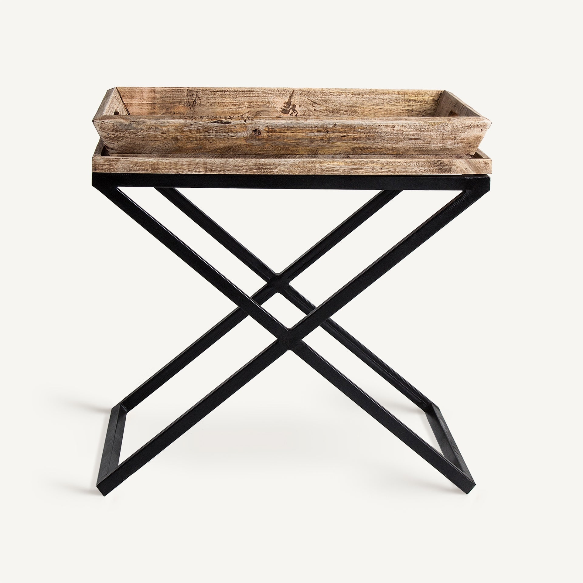 Side Table with Tray NEWAK Mango Wood with Black Metal Base