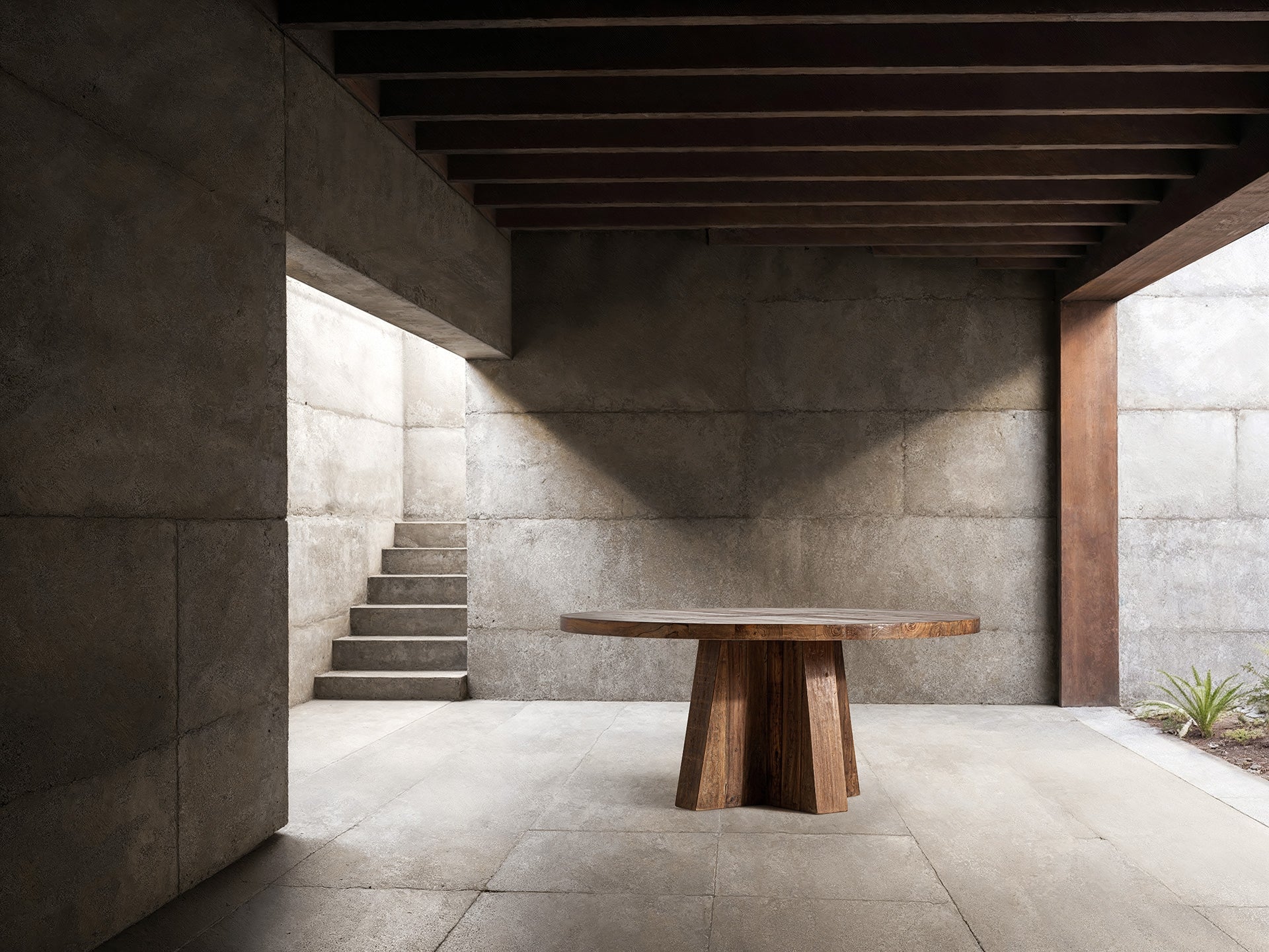 Okrúhly stôl BRUTALIST z recyklovaného dreva