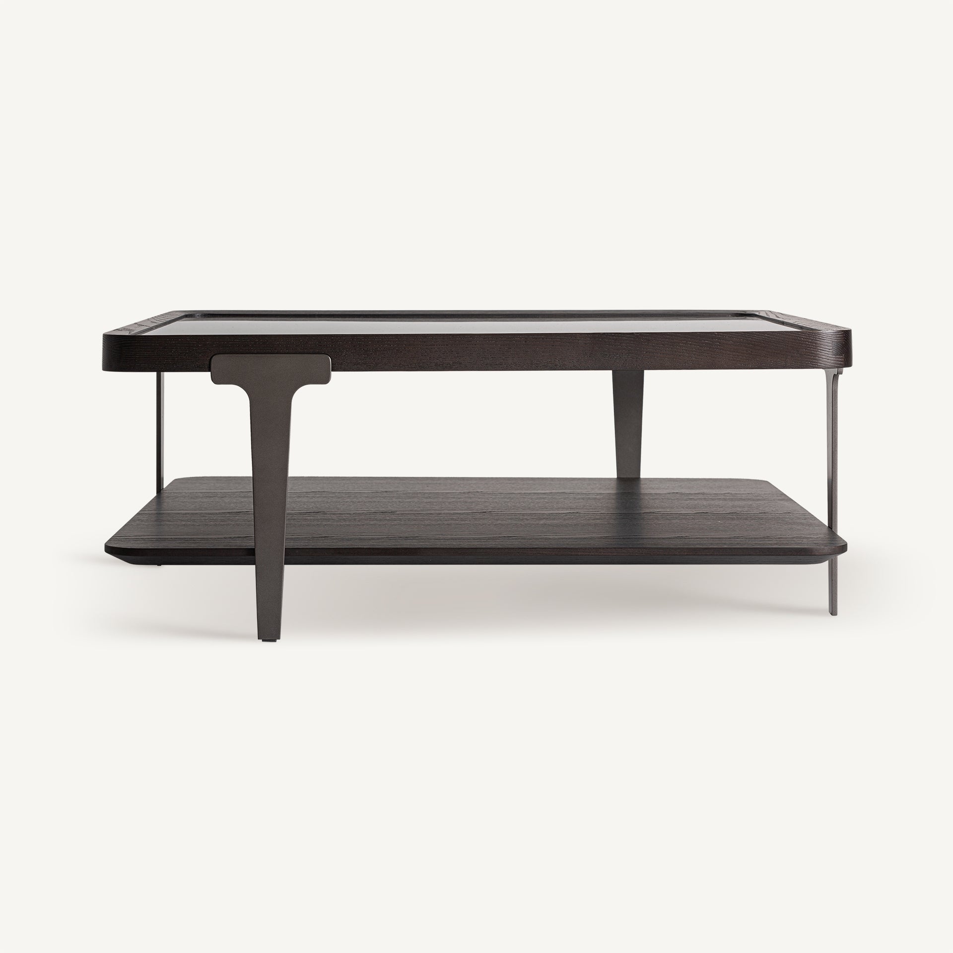 BREIL Coffee Table Dark Oak Veneer with Glass Top