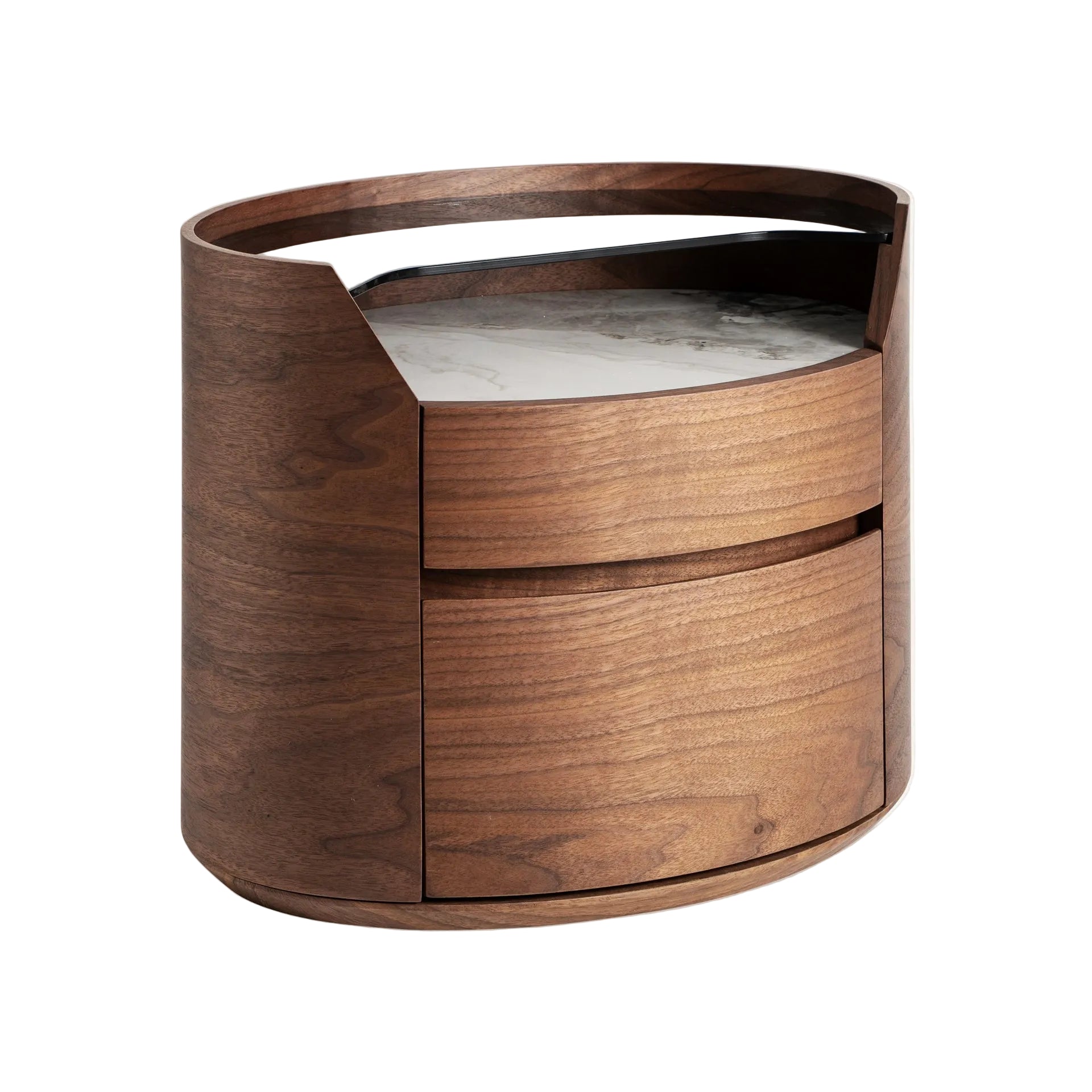 LECCO Nightstand with Wooden Frame and Glass Top