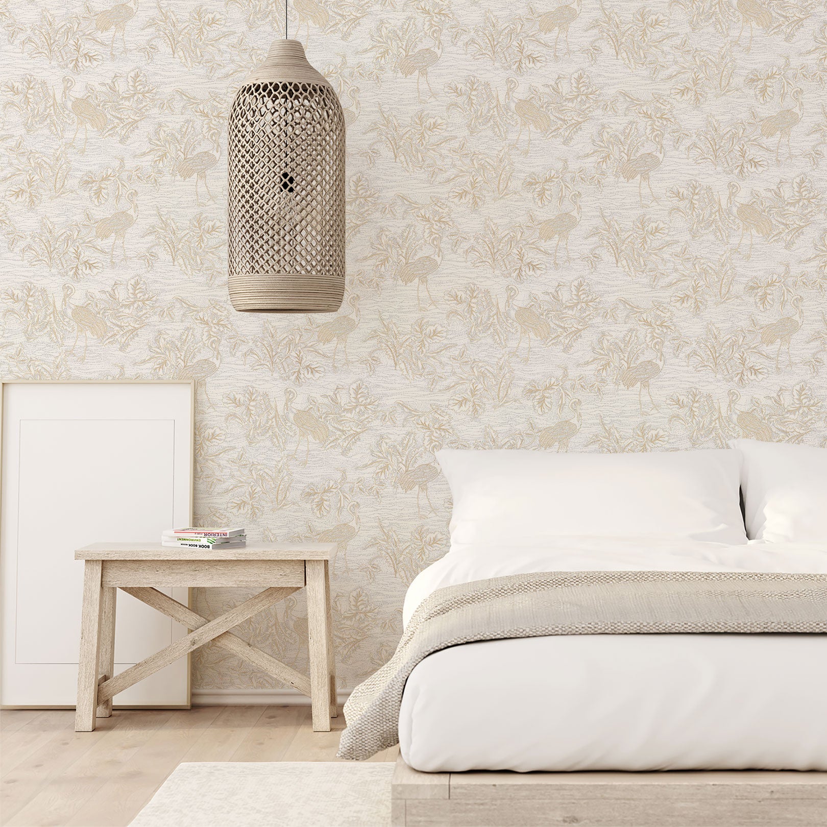 Tapeta so štruktúrou a rastlinným a zvieracím motívom MIRADOR - BLANC biela