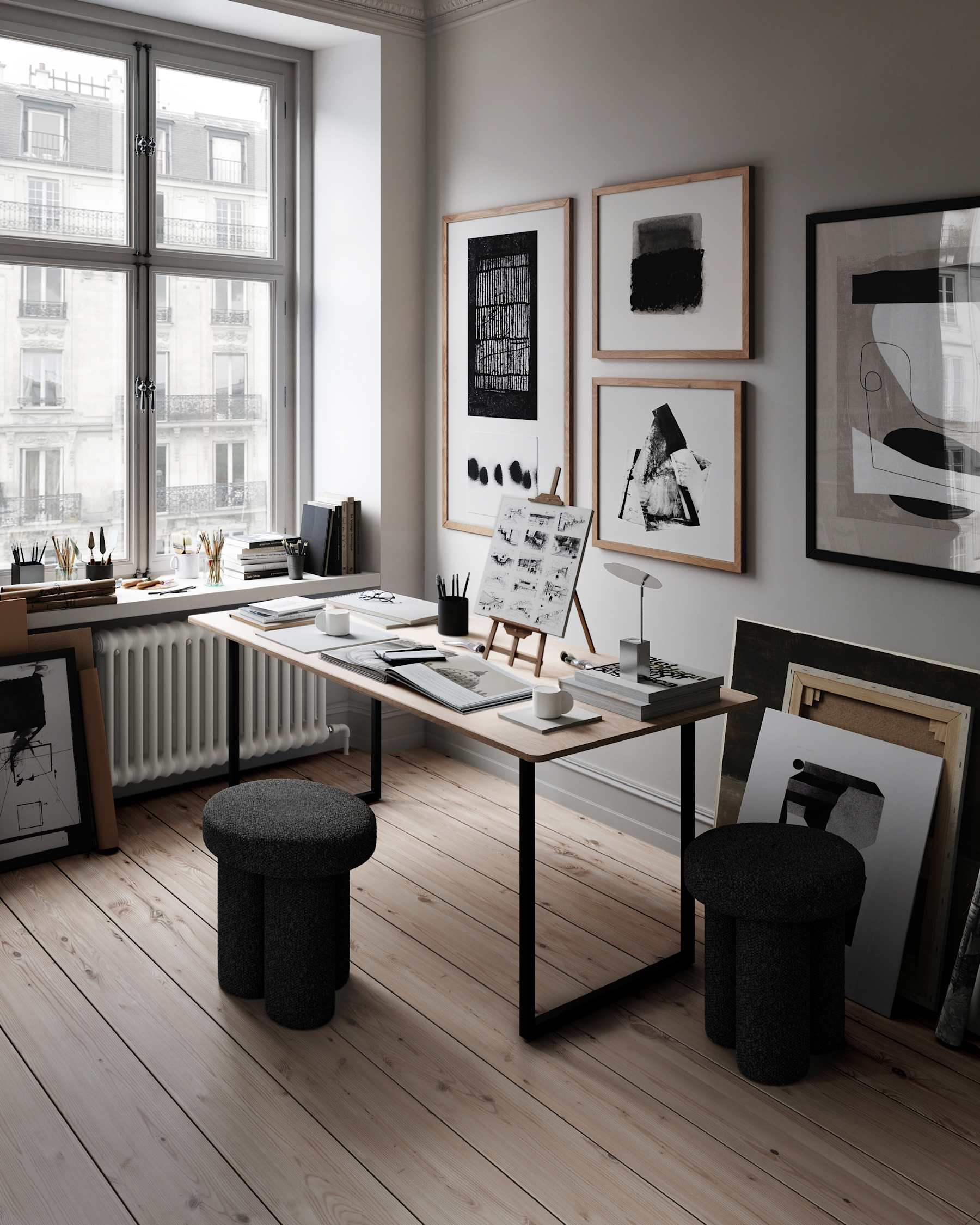 Stolička BIG FOOT bouclé šedo-hnedá