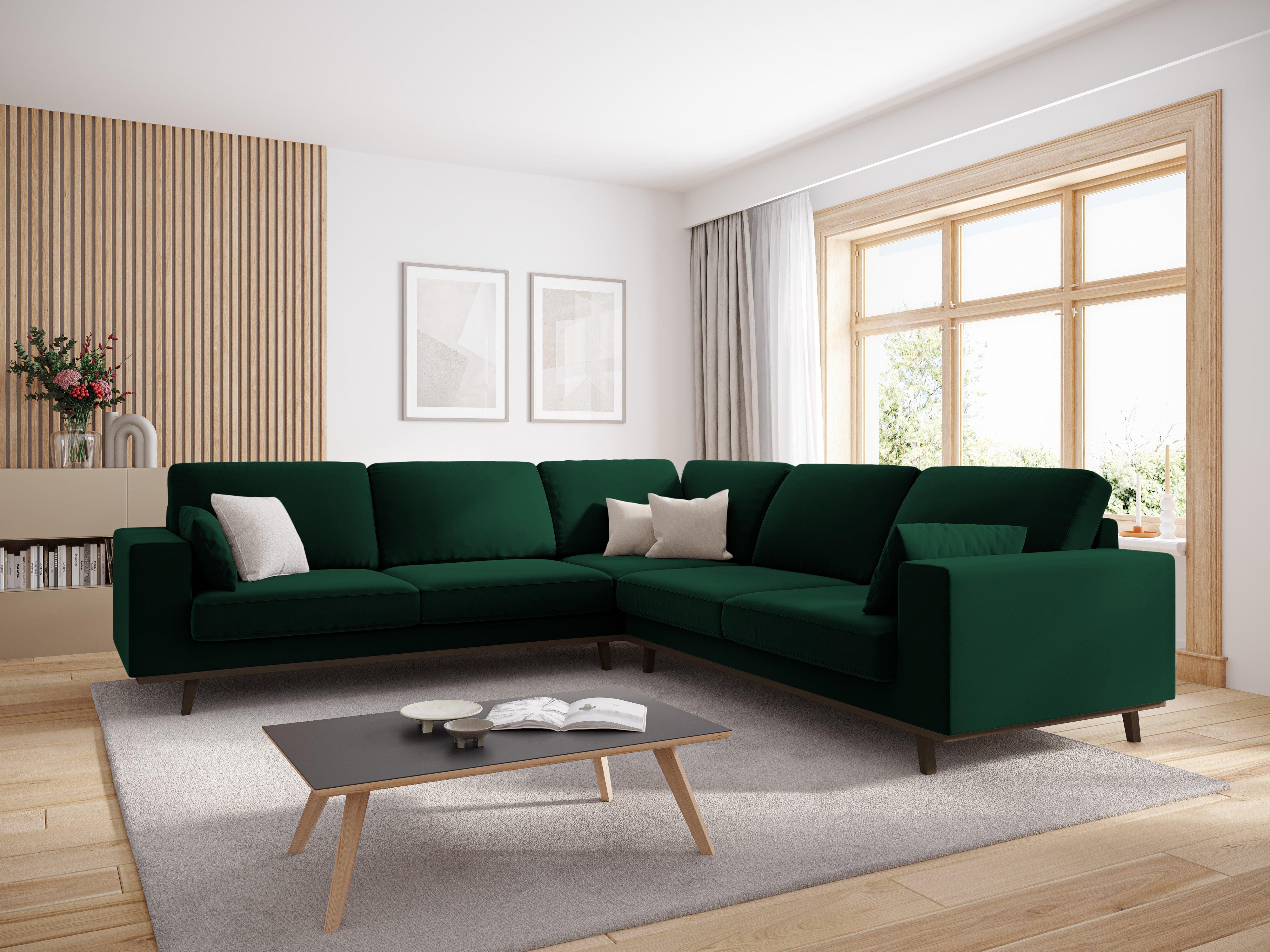 Narożnik aksamitny 5-osobowy symetryczny HEBE butelkowa zieleń Mazzini Sofas    Eye on Design