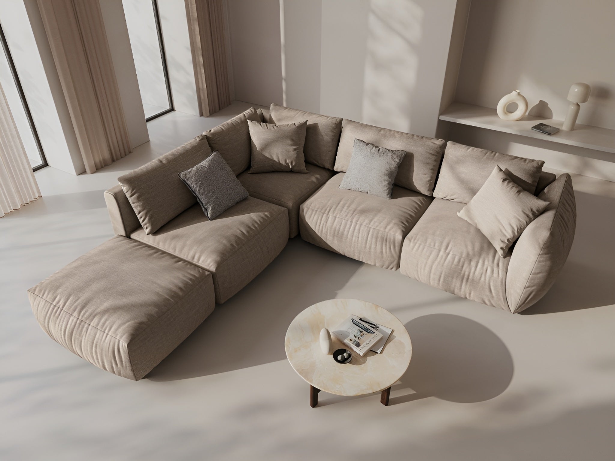 Right-facing modular corner sofa for 4 people CHRIS sand-colored chenille